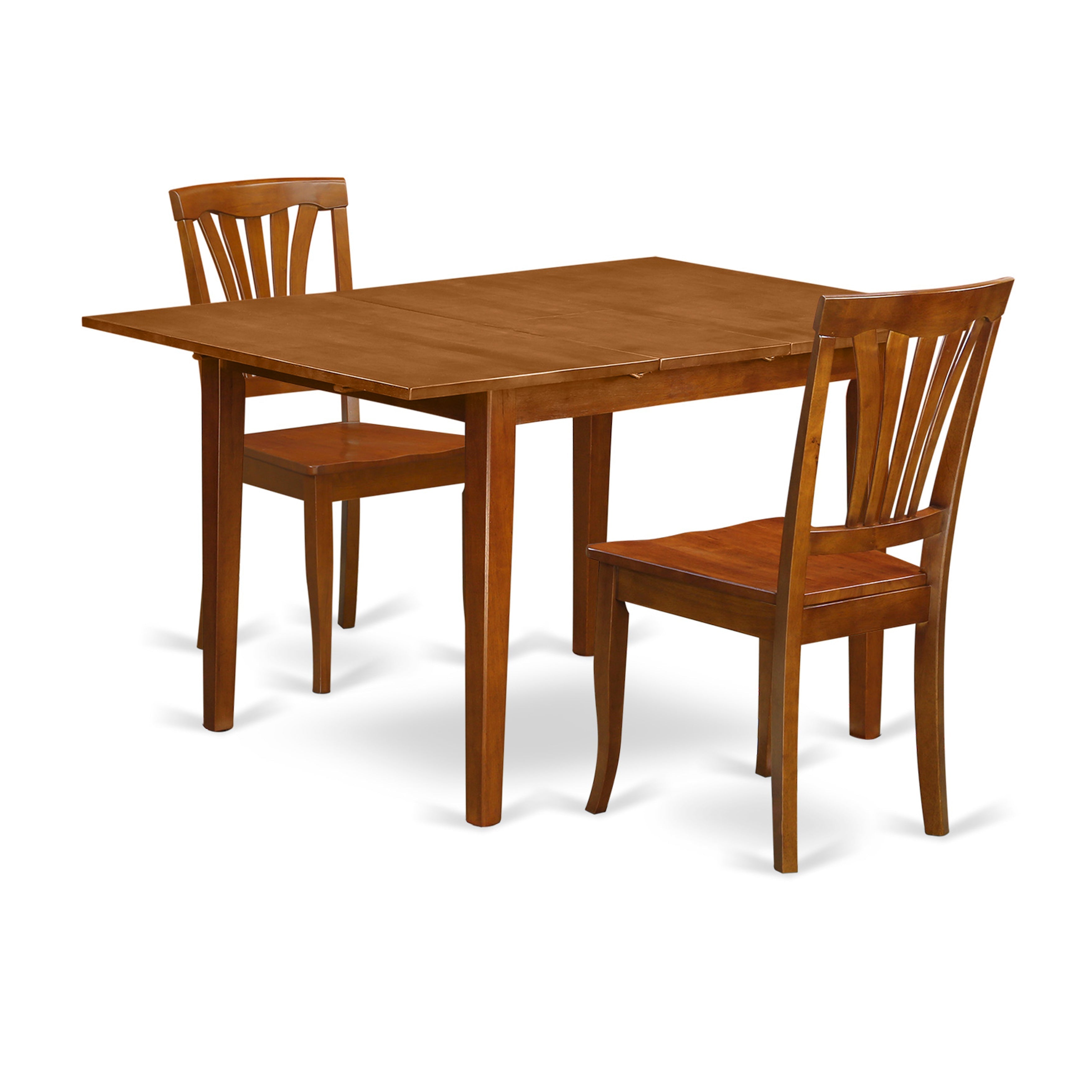 MLAV3-SBR-W 3 Pc Milan Kitchen Table offering Leaf and 2 Wood Kitchen Chairs in Saddle Brown