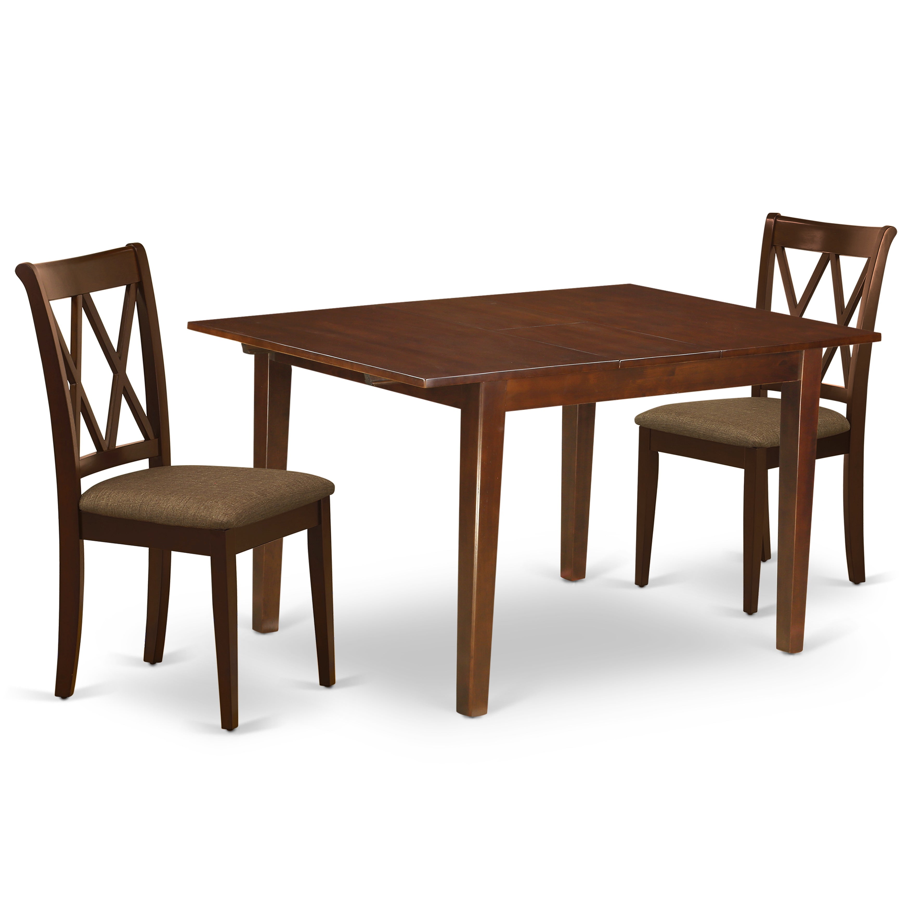 MLCL3-MAH-C 3Pc Dinette Set Includes a Rectangular Kitchen Table with Butterfly Leaf and Two Double X Back Linen seat Dining Chairs, Mahogany Finish