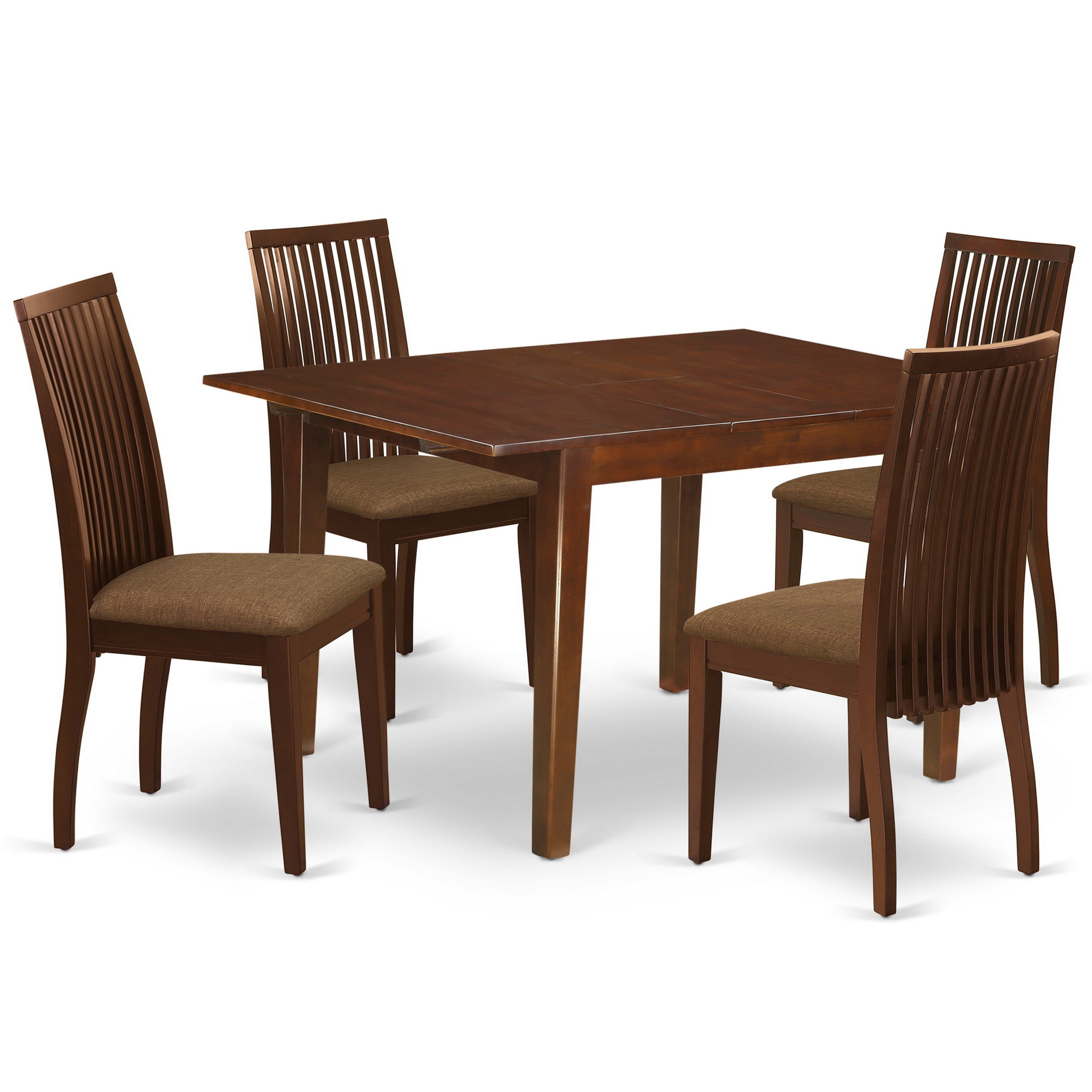 MLIP5-MAH-C 5Pc Dining Set Includes a Rectangle Dinette Table with Butterfly Leaf and Four Linen seat Dining Chairs, Mahogany Finish