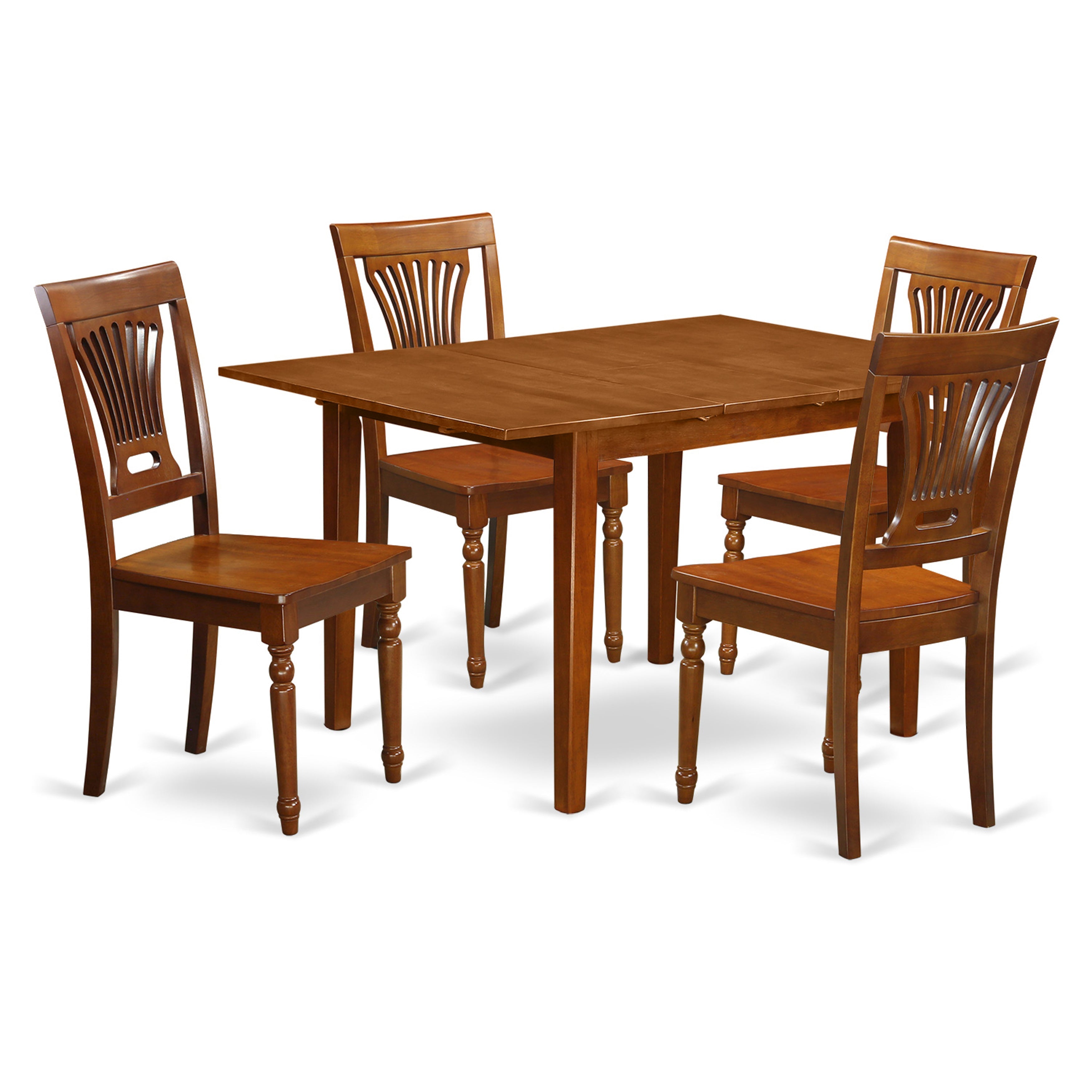 El juego de comedor de 5 piezas East West Furniture MLPL5-SBR-W incluye una mesa de cocina rectangular con diseño de hojas de mariposa y 4 sillas de comedor.