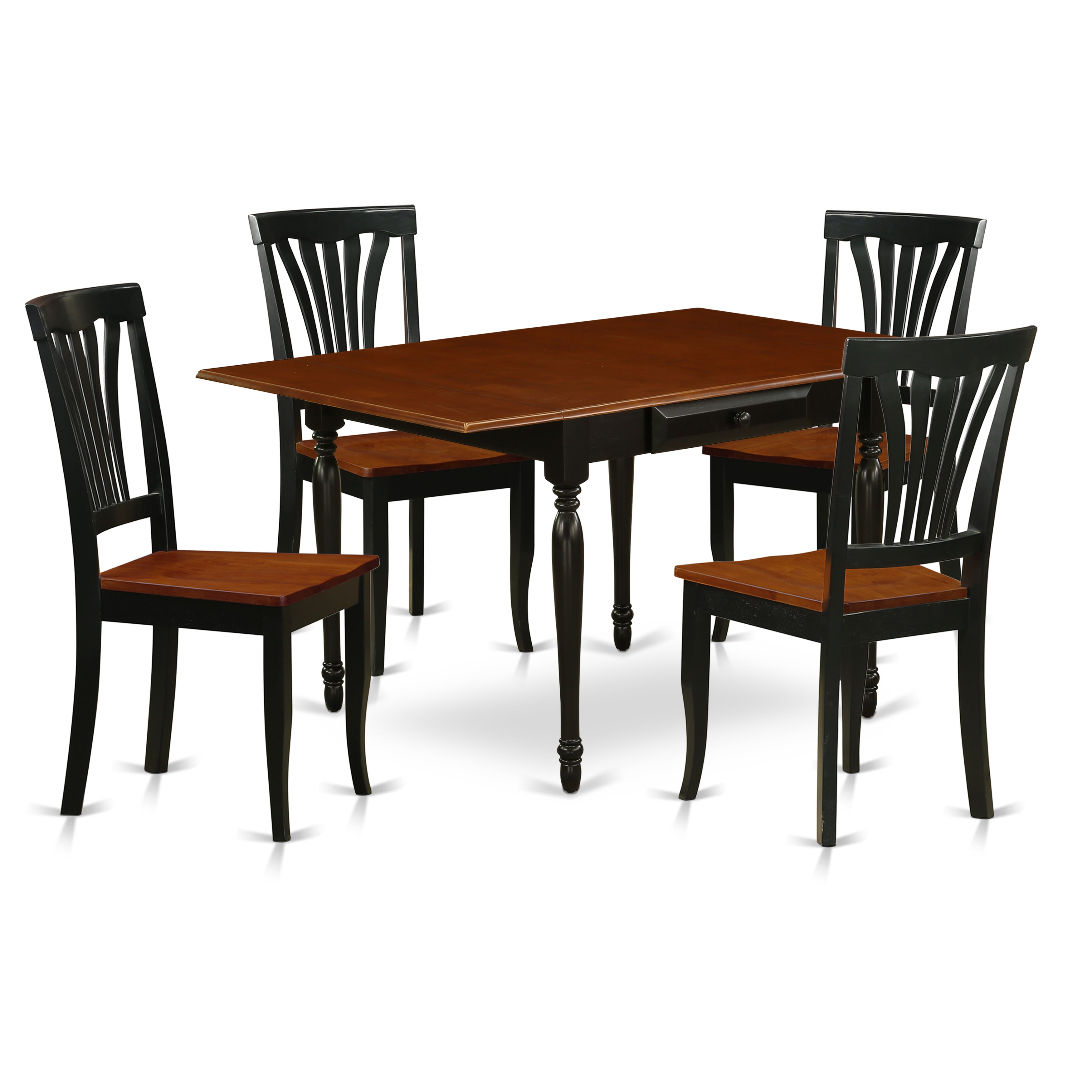 Juego de comedor East West Furniture MZAV5-BCH-W de 5 piezas para 4 personas. Incluye una mesa de comedor rectangular con alas abatibles y 4 sillas de comedor.