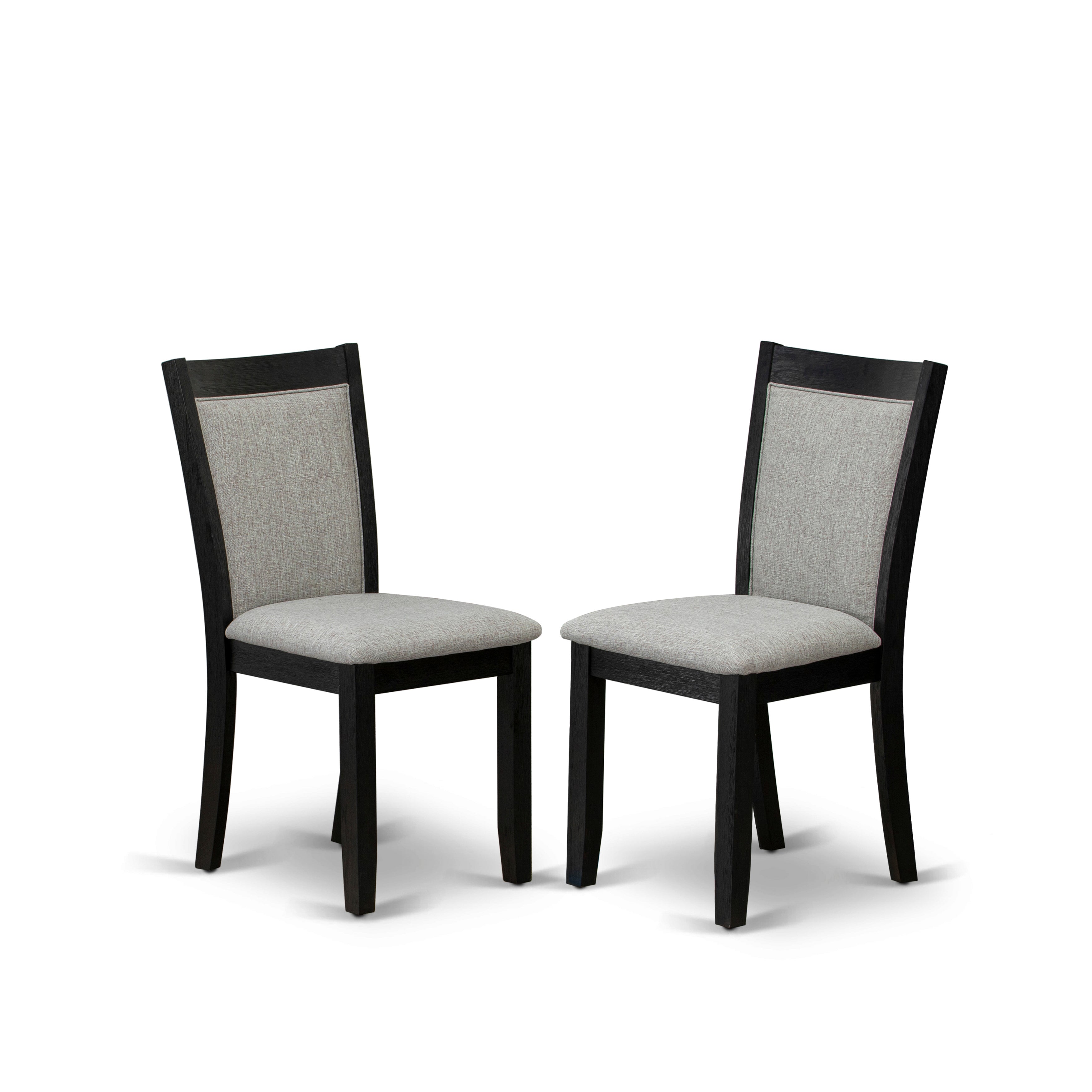 East West Furniture MZC6T06 Mid Century Dining Chairs - Shitake Linen Fabric Seat and High Chair Back - Wire Brushed Black Finish (SET OF 2)