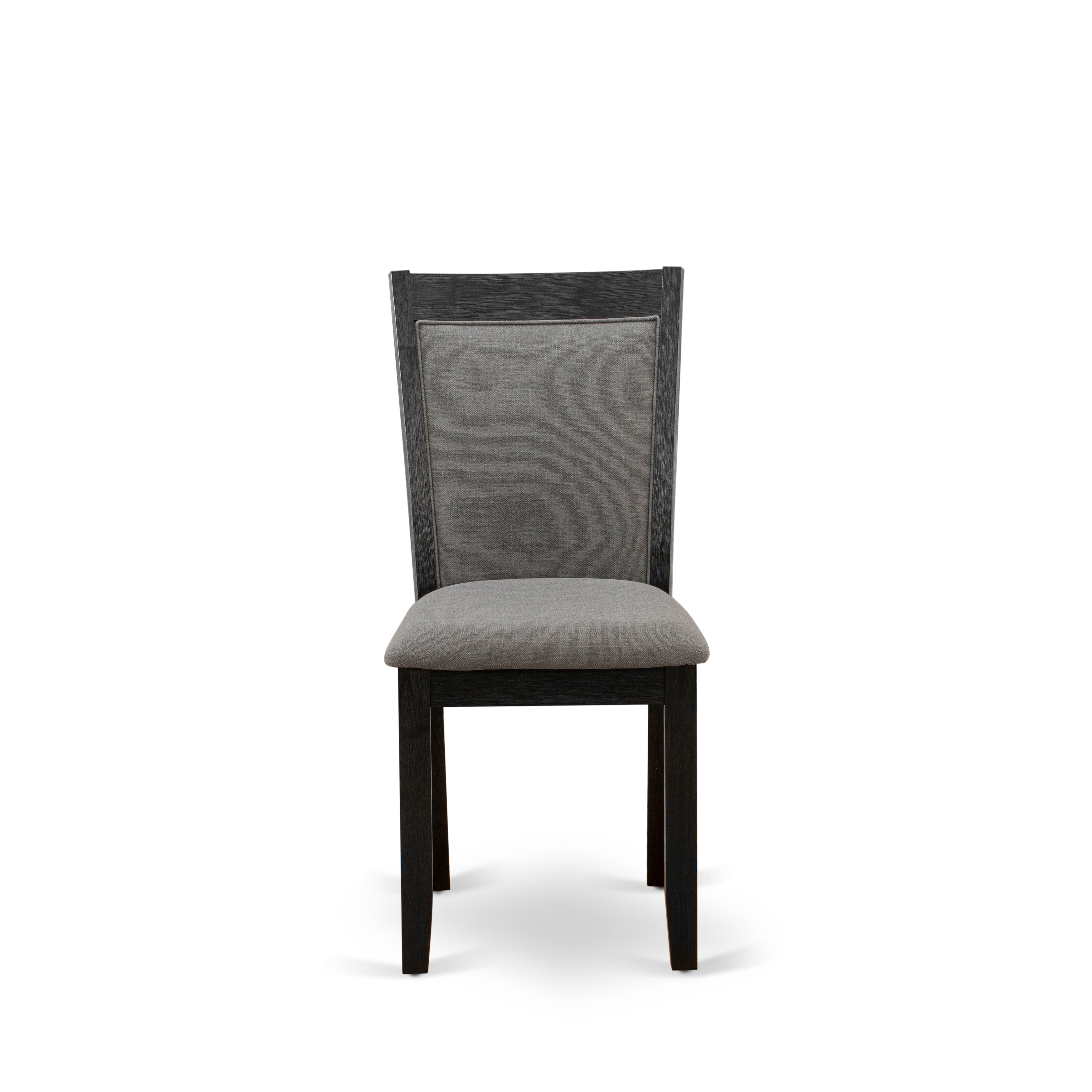East West Furniture MZC6T50 Mid Century Modern Dining Chairs - Dark Gotham Grey Linen Fabric Seat and High Chair Back - Wire Brushed Black Finish (SET OF 2)