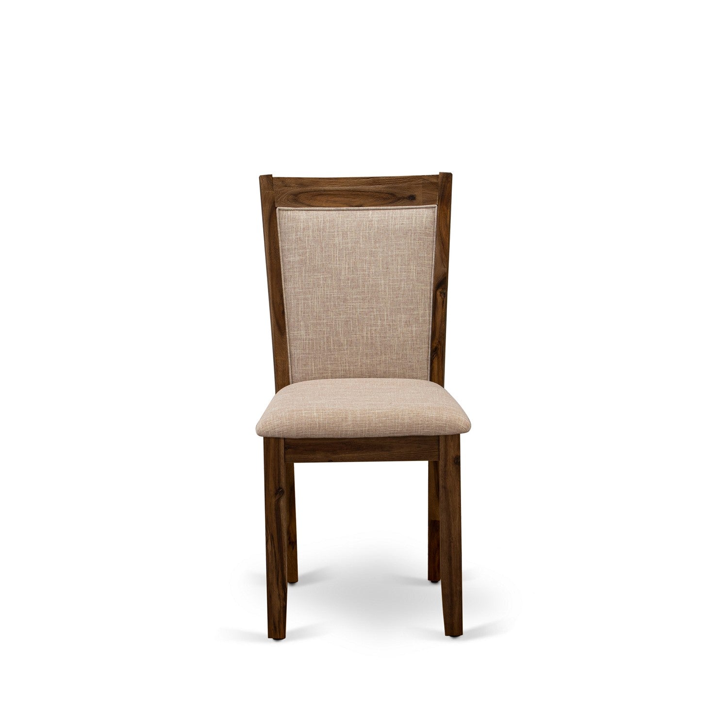 Juego de mesa de comedor de 5 piezas East West Furniture HBMZ5-AWN-04 para 4 personas. Incluye una mesa de cocina redonda con pedestal y 4 sillas de comedor Parson de tela de lino color tostado claro.