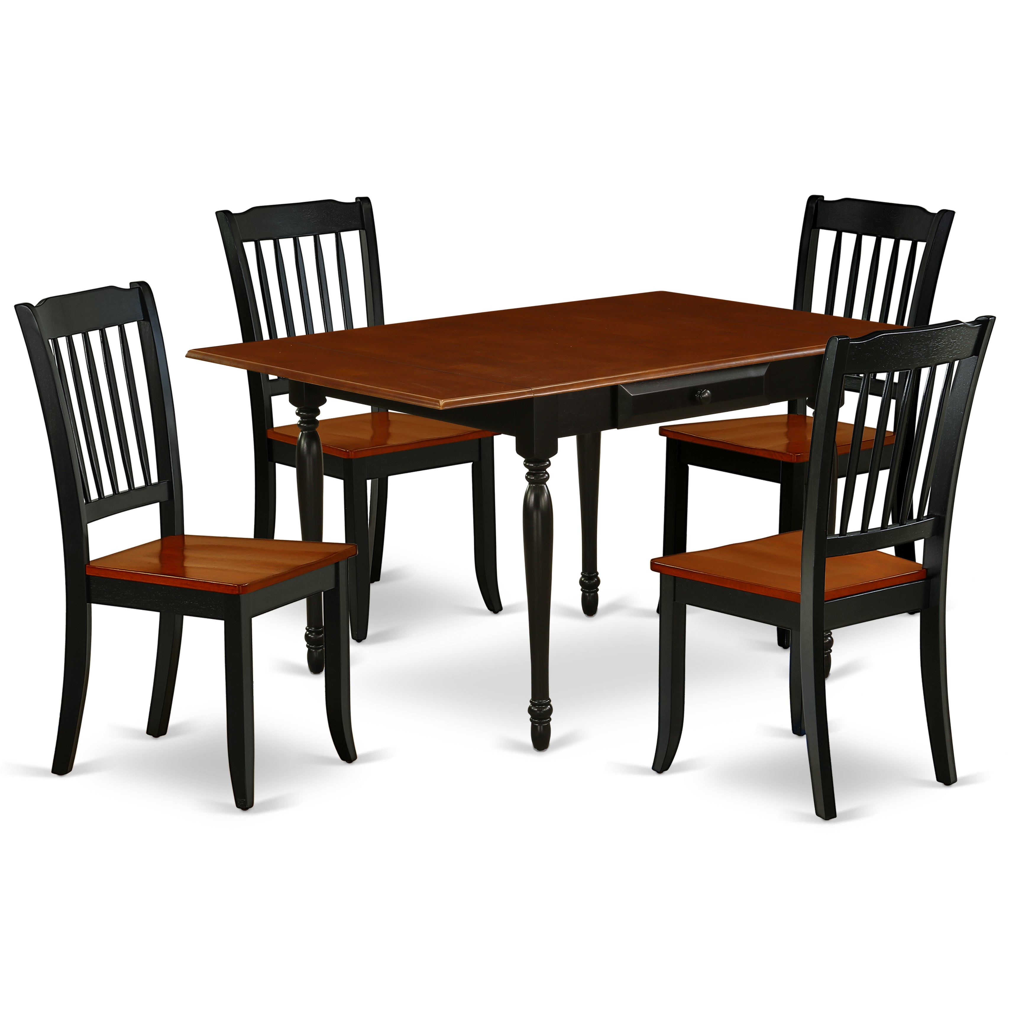 El juego de comedor de 5 piezas East West Furniture MZDA5-BCH-W incluye una mesa de cocina rectangular con alas abatibles y 4 sillas de comedor.