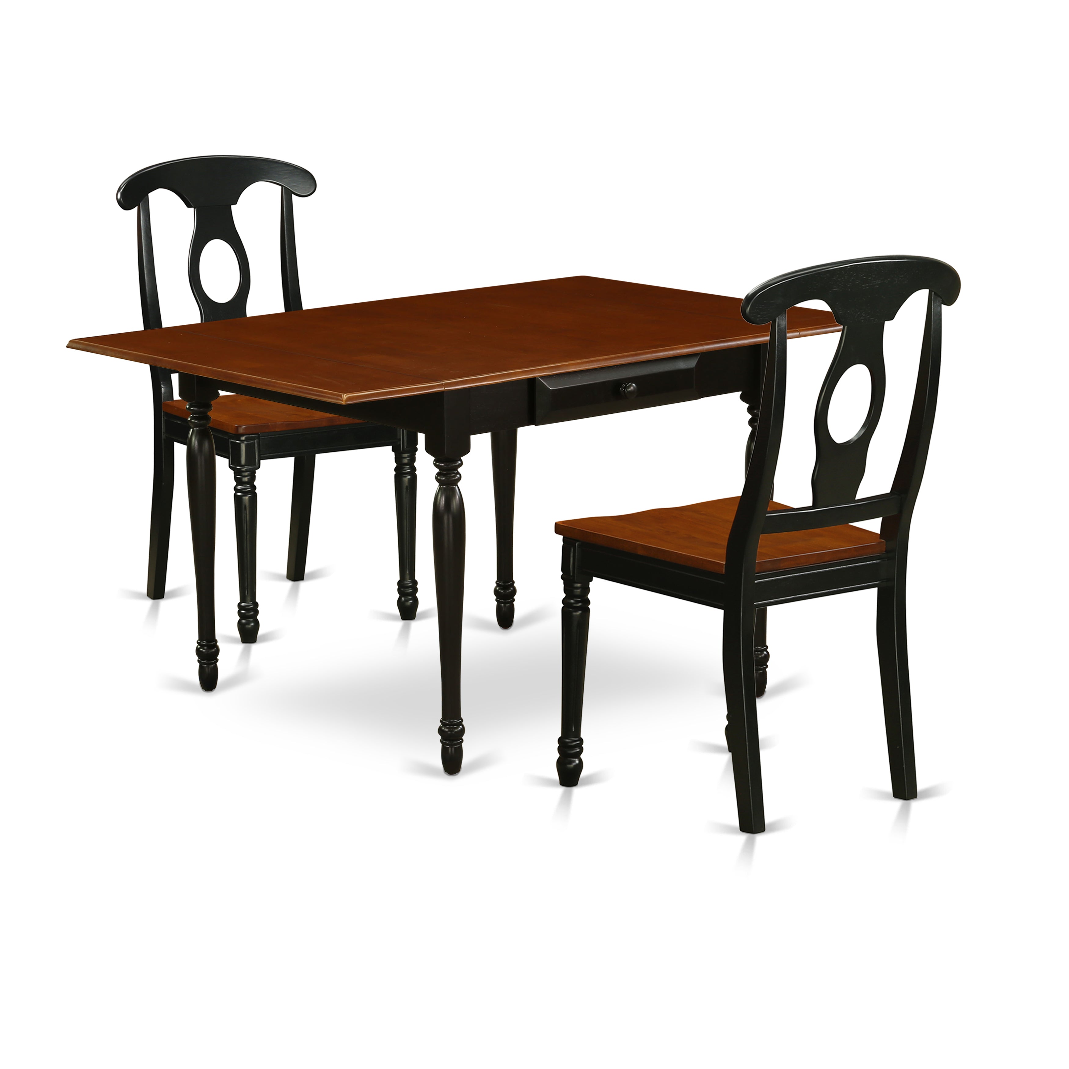 Juego de mesa de comedor moderna de 3 piezas East West Furniture MZKE3-BCH-W. Incluye una mesa rectangular de madera con alas abatibles y 2 sillas de comedor.