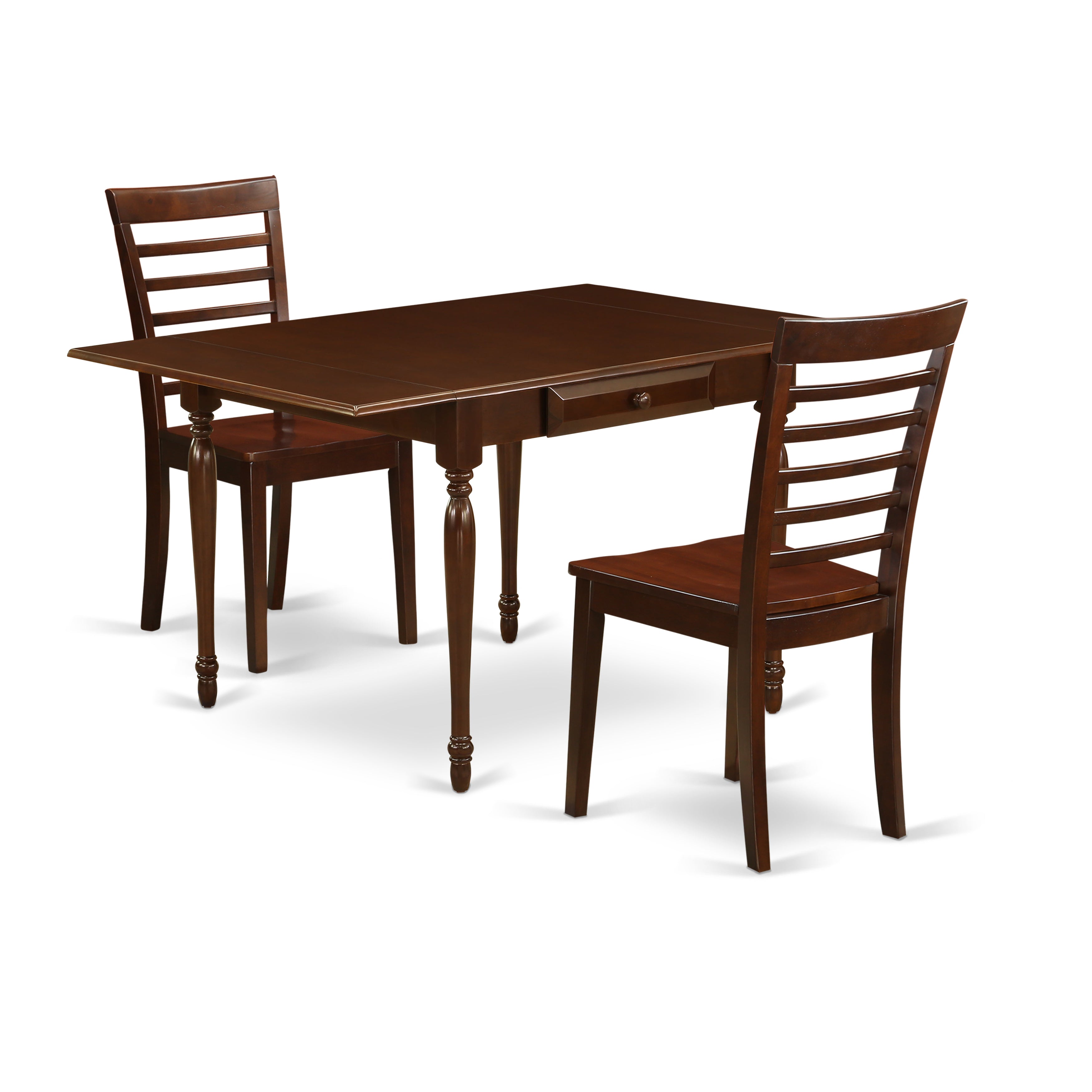 Juego de comedor de 3 piezas East West Furniture MZML3-MAH-W. Incluye una mesa de cocina rectangular con alas abatibles y 2 sillas de comedor.