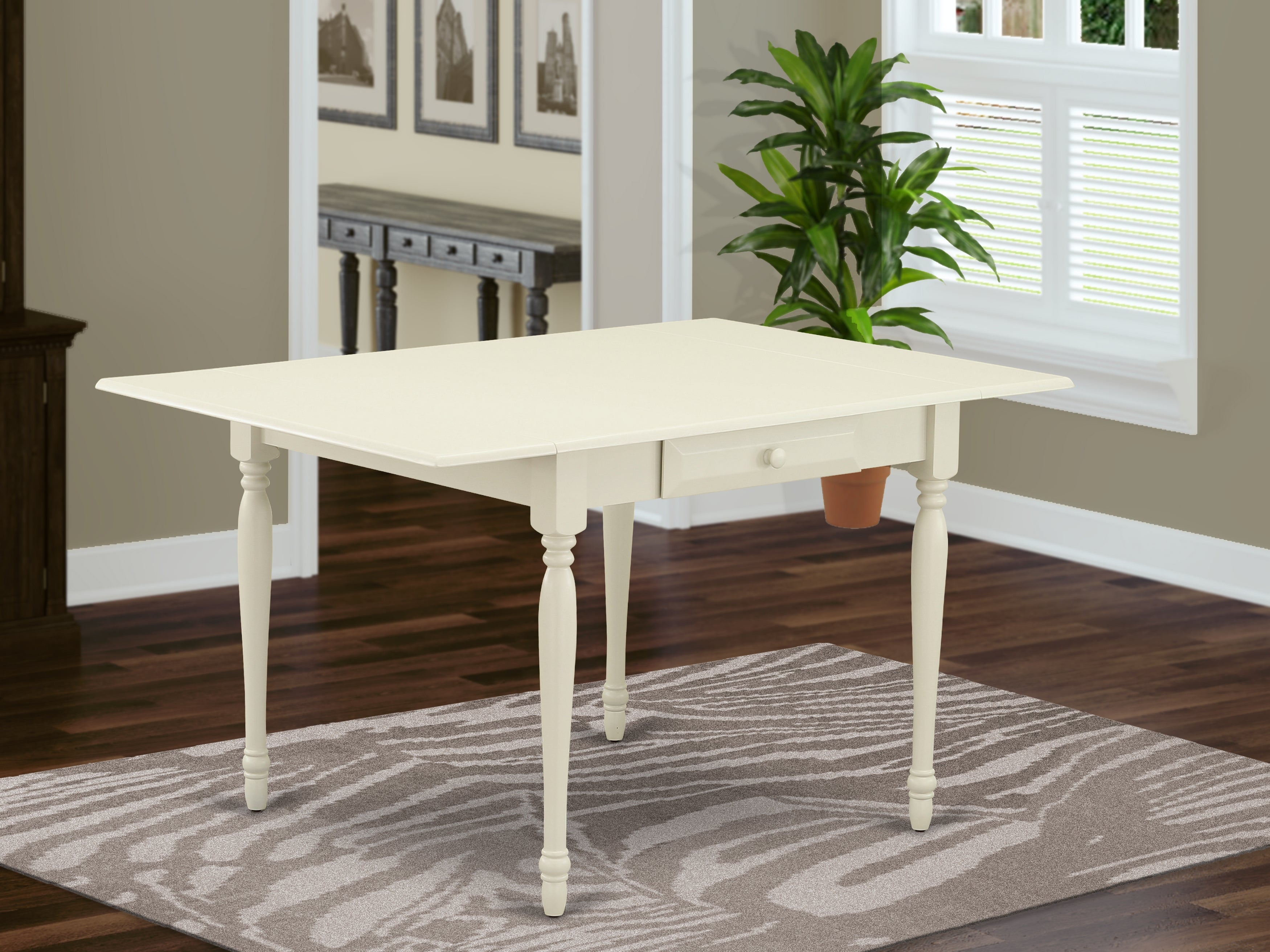 MZT-LWH-T Monza Rectangular Table 36"X54" With 2 Drop Leaves Leaf In Linen White Finish