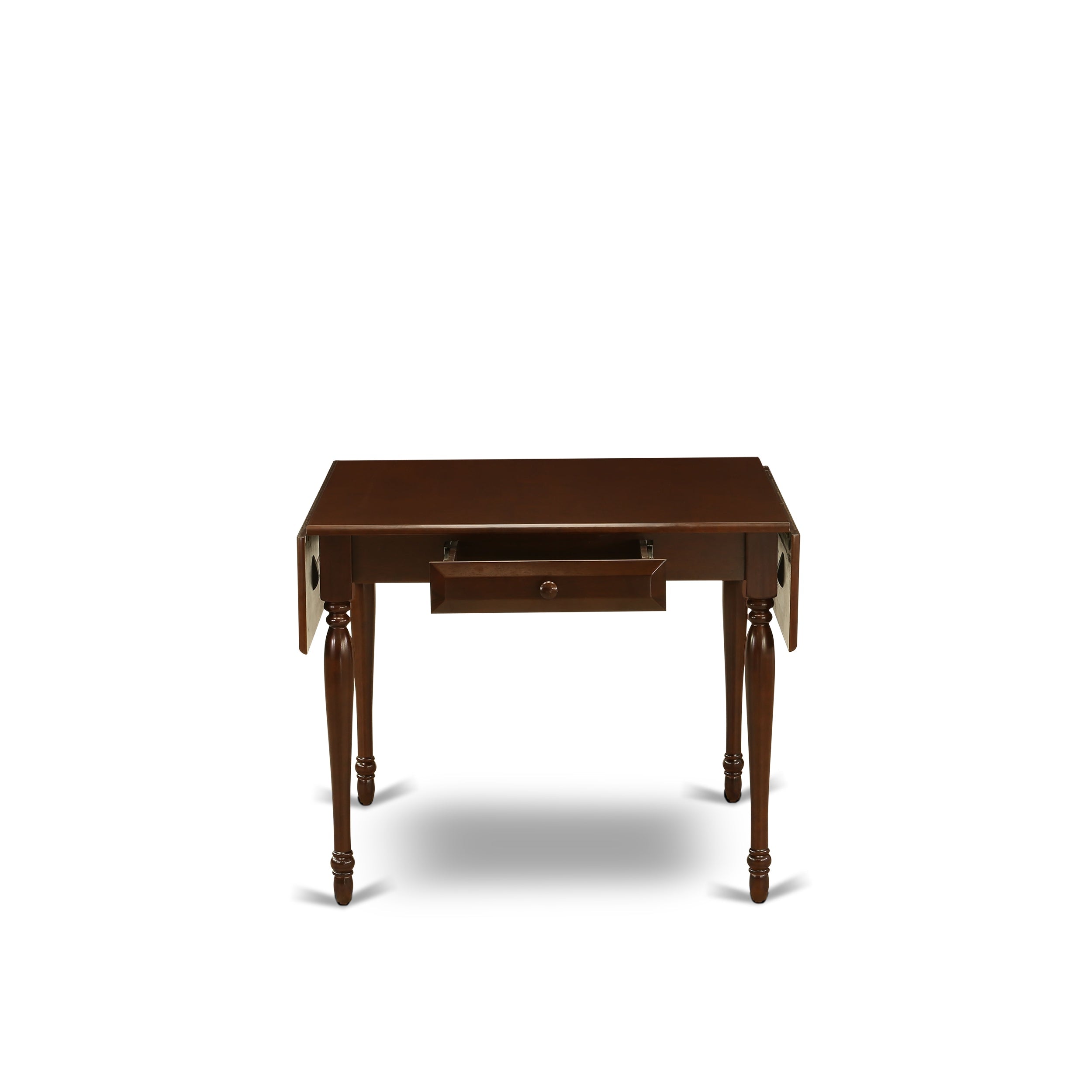 1MZAB3-MAH-72 3Pc Dinette Sets for Small Spaces Consists of a Wood Dining Table and 2 Parsons Dining Chairs with Firebrick Red Color PU Leather, Drop Leaf Table with Full Back Chairs, Mahogany Finish