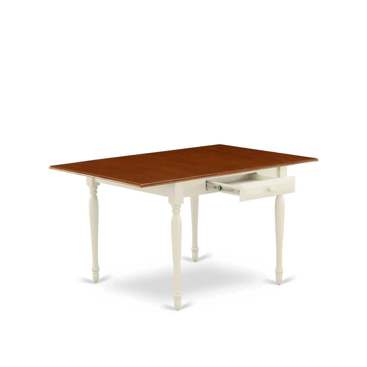 East West Furniture MZAN3-WHI-W 3Pc Dinette Set Consists of a Rectangle Table and 2 Modern Dining Chairs with Solid Wood Seat, Drop Leaf Table with Slat Back Chairs, Buttermilk and Cherry Finish