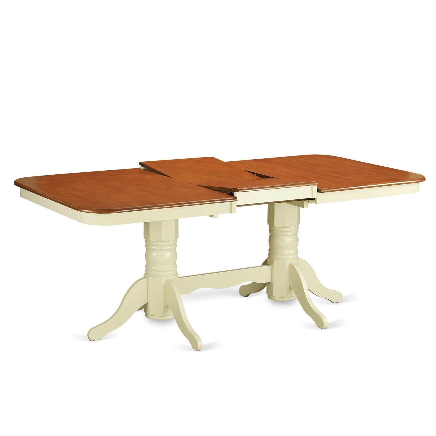 Juego de mesa de comedor moderna de 7 piezas East West Furniture NAPL7-WHI-W. Incluye una mesa rectangular de madera con diseño de hojas de mariposa y 6 sillas de comedor.