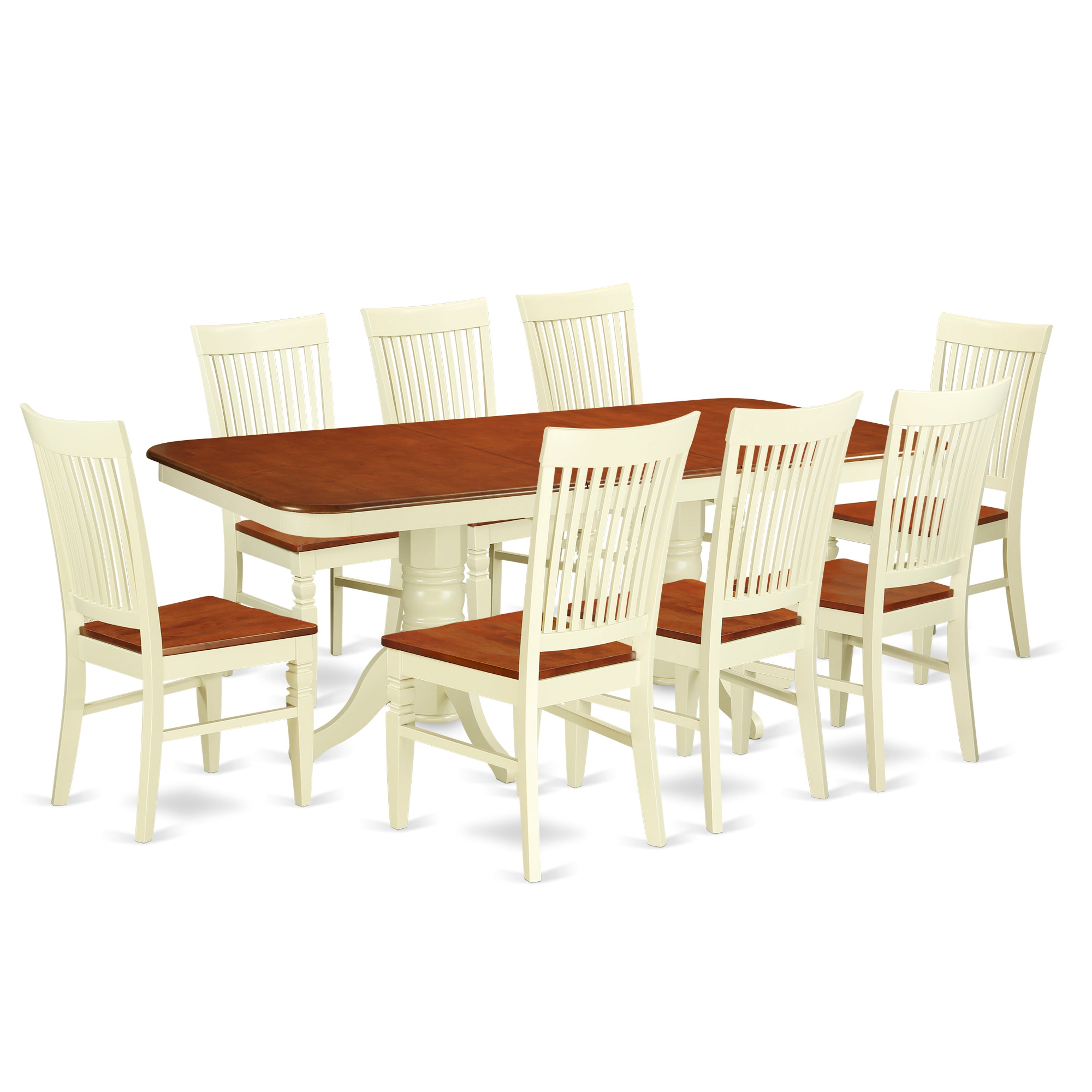 NAWE9-BMK-W 9 Pc Dining set with a Dining Table and 8 Kitchen Chairs in Buttermilk and Cherry