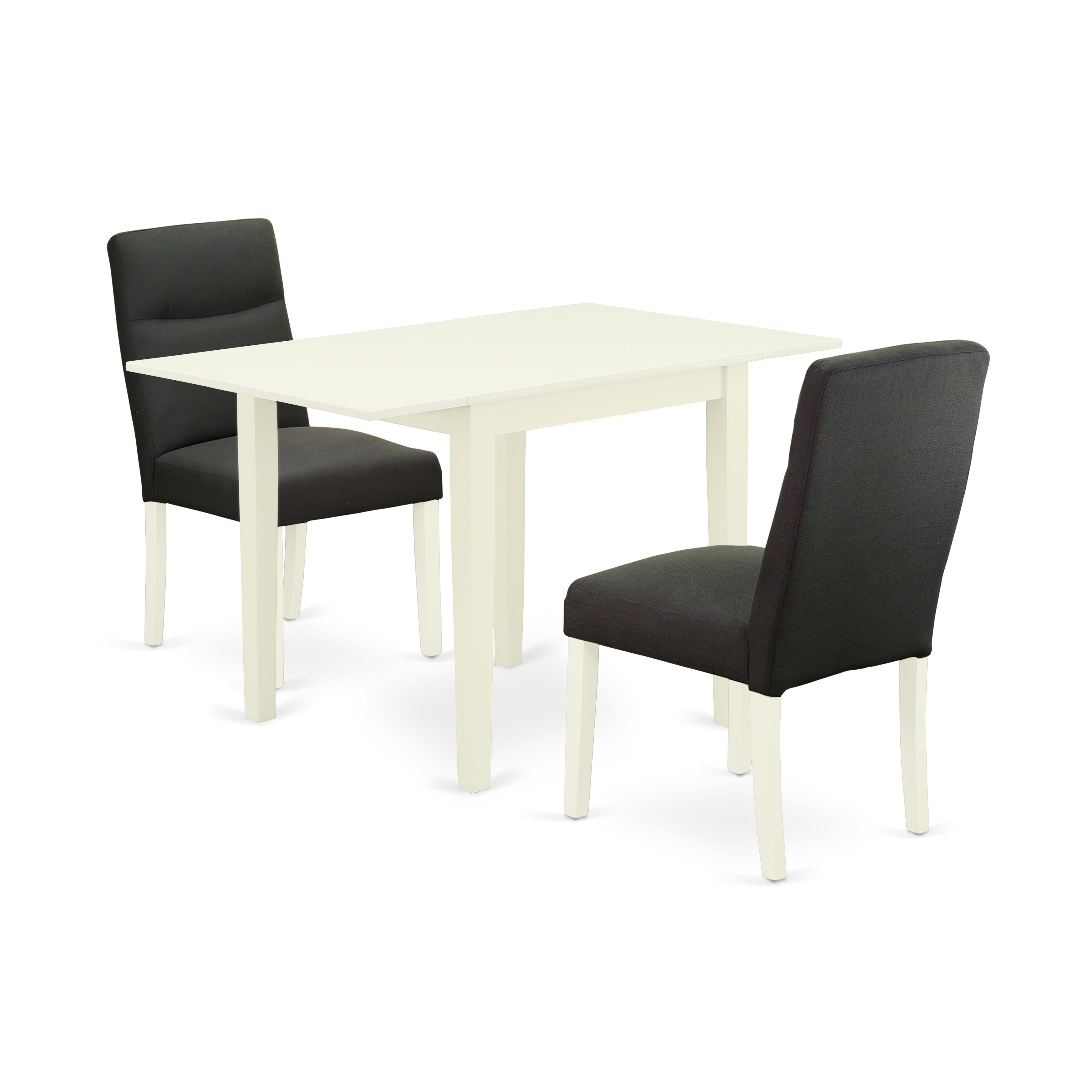 East West Furniture NDBE3-LWH-20 Dining Room Table Set 3 Pc - 2 Dining Room Chairs and a Dining Table - Linen White Finish Hardwood - Dark Gotham Grey Color Linen Fabric