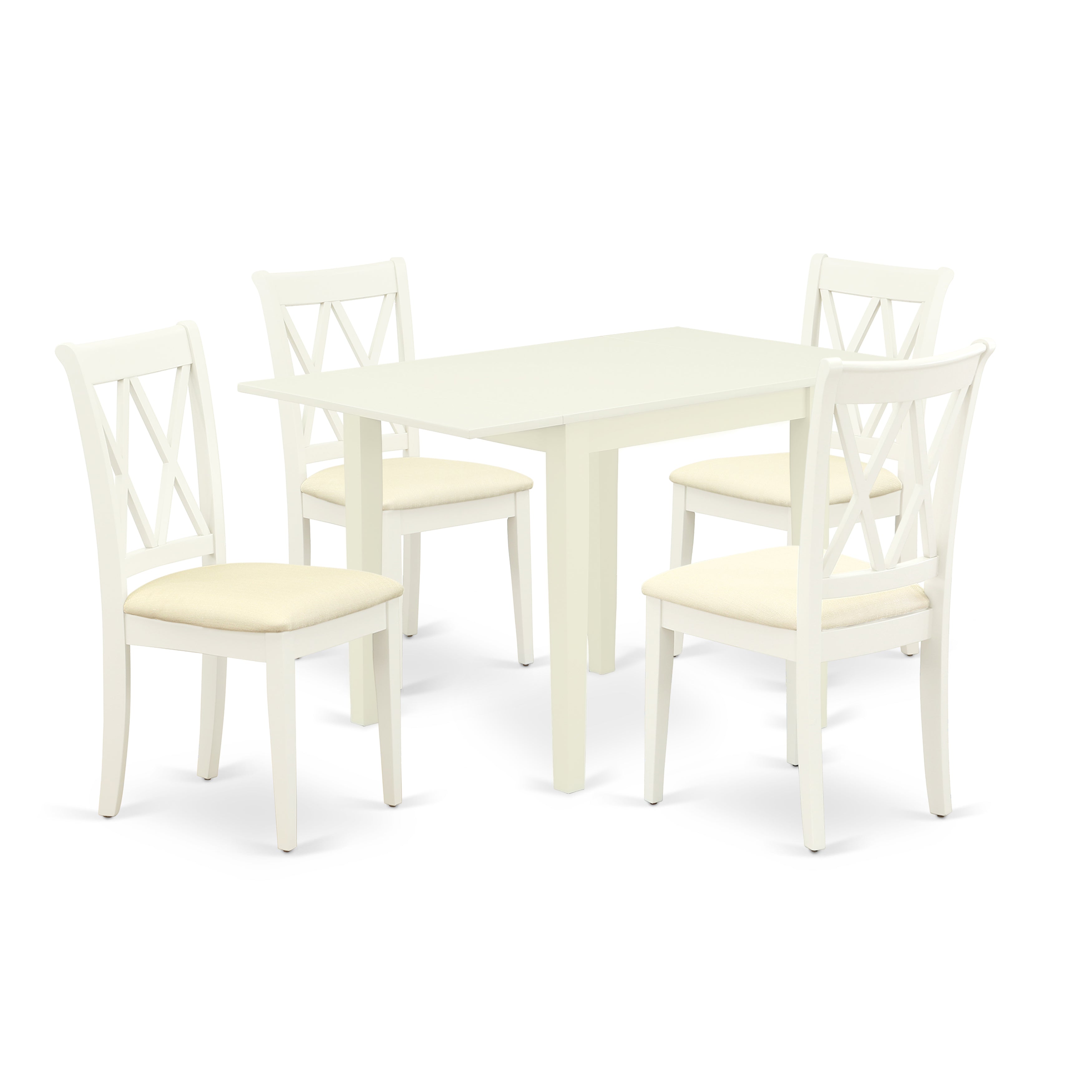 East West Furniture NDCL3-WHI-W Dinette Set for 5- Four Excellent Kitchen Chairs - a Beautiful Wooden Table - Linen White Color Linen - Linen White Finish Wooden Frame
