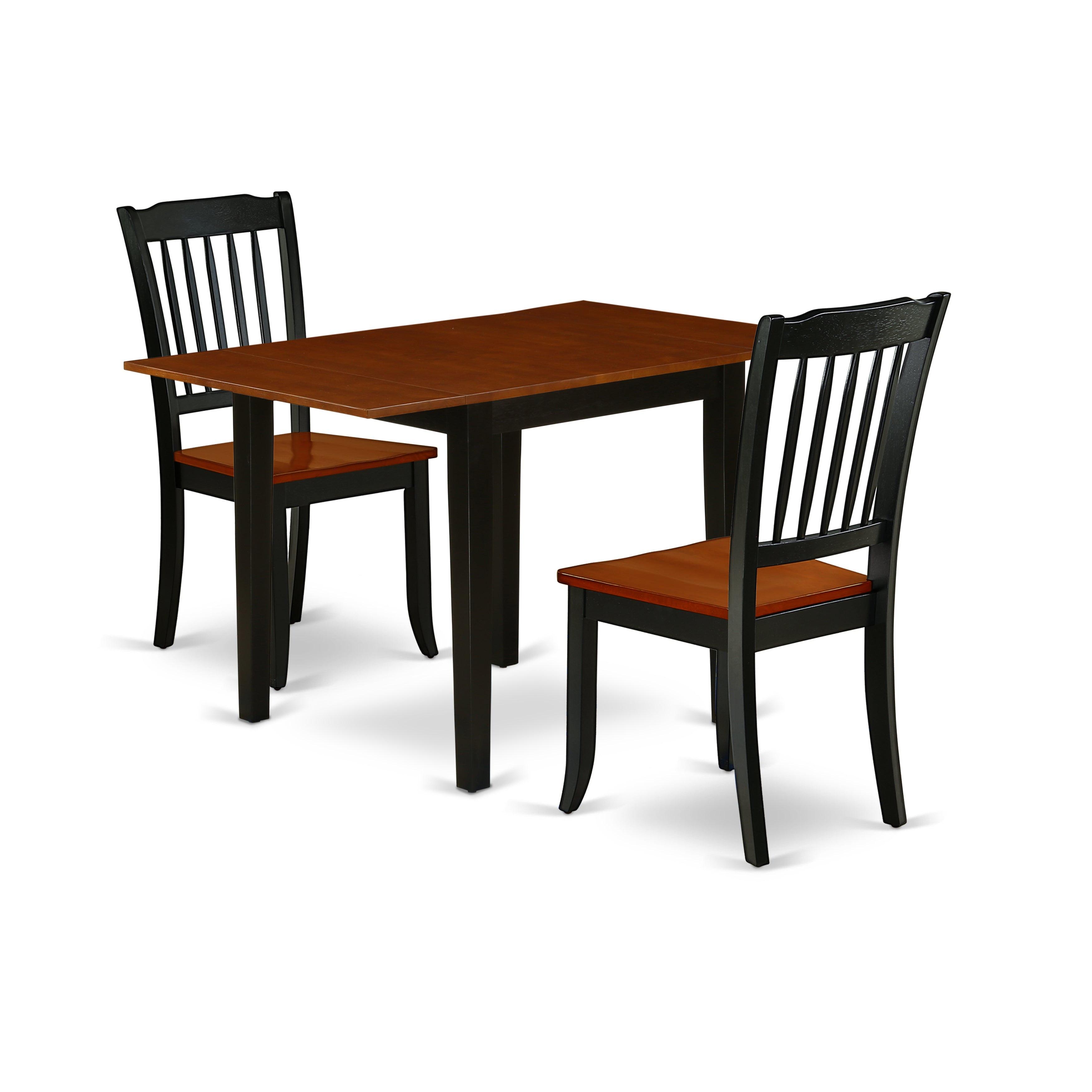 Juego de mesa de comedor moderna de 3 piezas East West Furniture NDDA3-BCH-W. Incluye una mesa rectangular de madera con alas abatibles y 2 sillas de comedor.