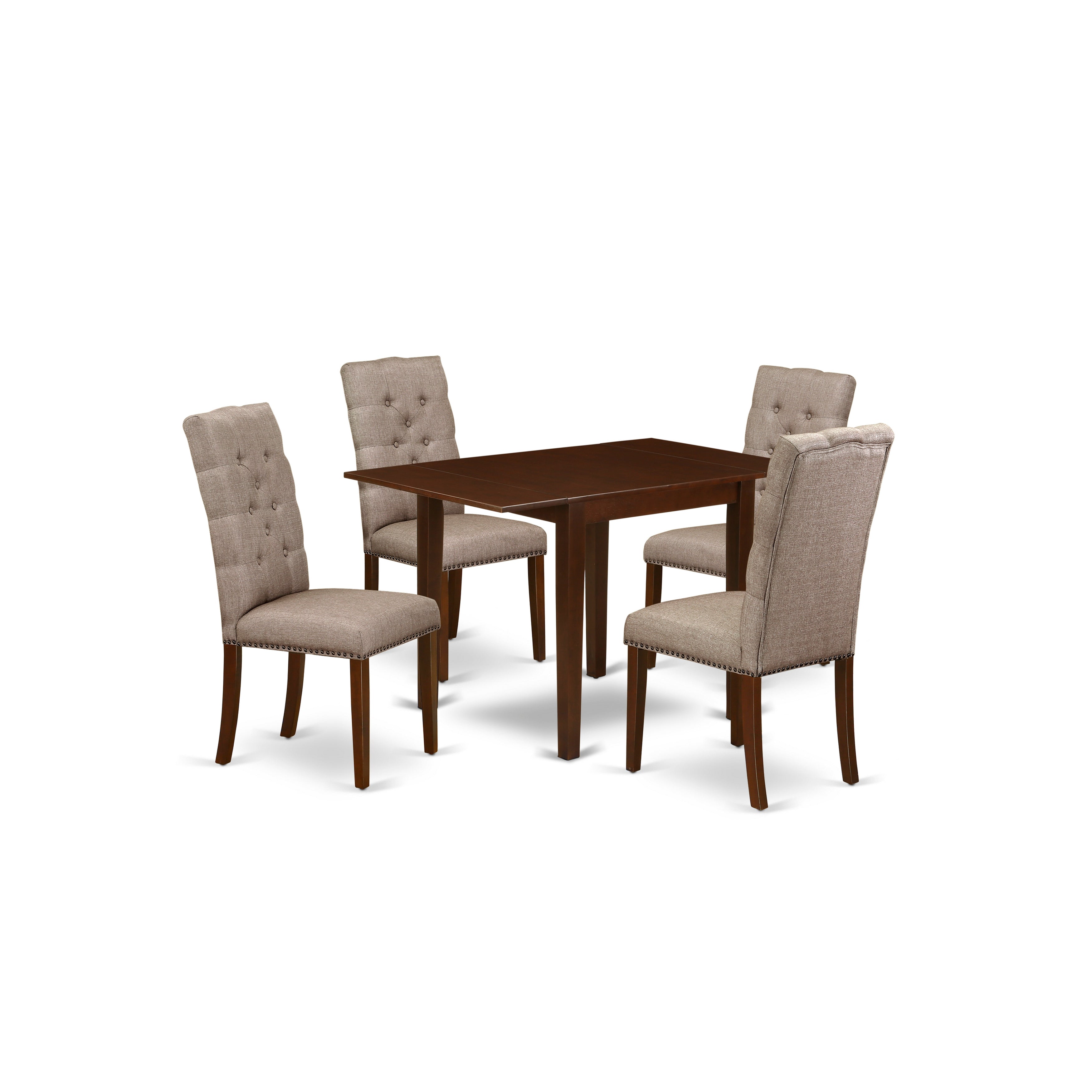 East-West Furniture NDEL5-MAH-16 5-Piece kitchen table set- 4 parson chairs and drops leaf dinner table hardwood structure -High back & Mahogany Finish
