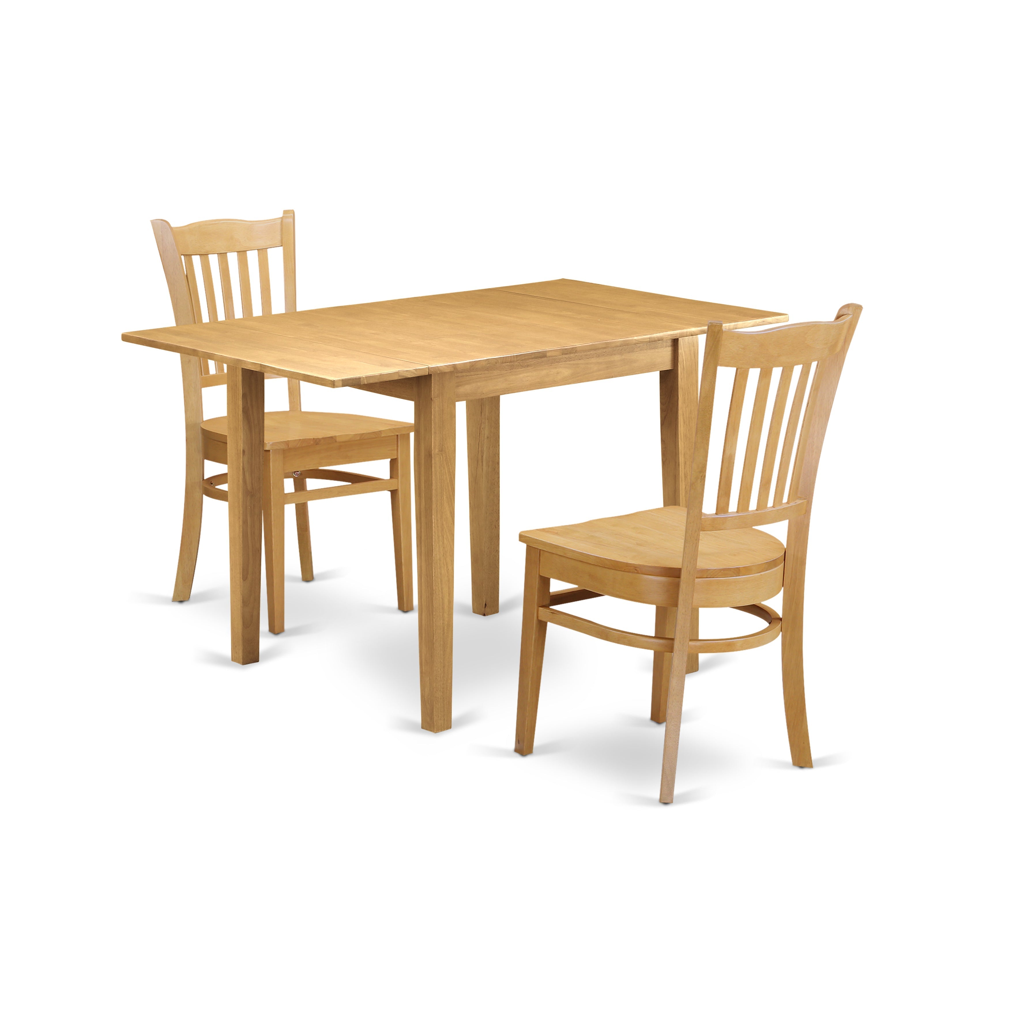 Juego de comedor de 3 piezas East West Furniture NDGR3-OAK-W para espacios pequeños. Contiene una mesa de comedor rectangular con alas abatibles y 2 sillas de comedor.