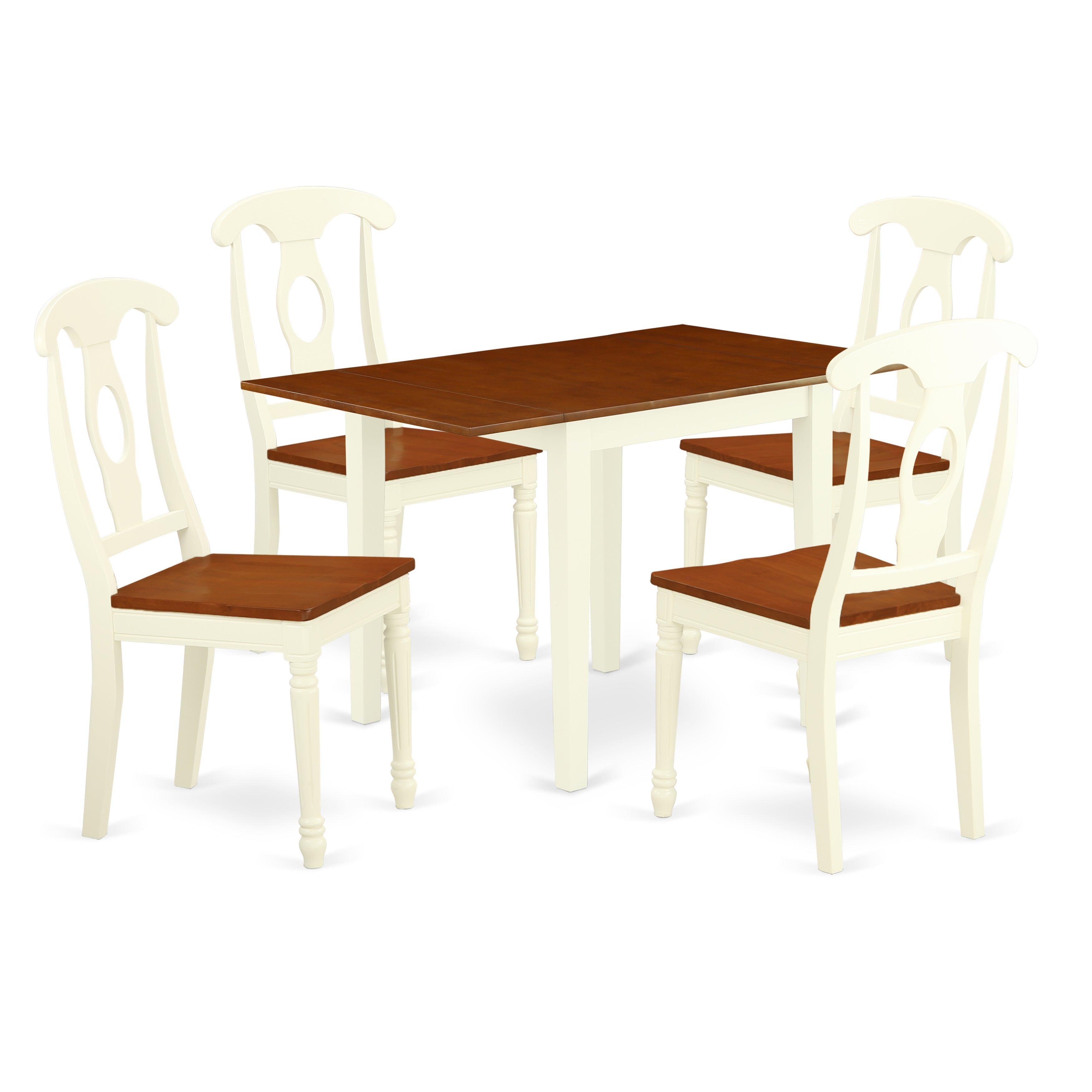 El juego de comedor de 5 piezas NDKE5-WHI-W de East West Furniture incluye una mesa de comedor rectangular con alas abatibles y 4 sillas de cocina.