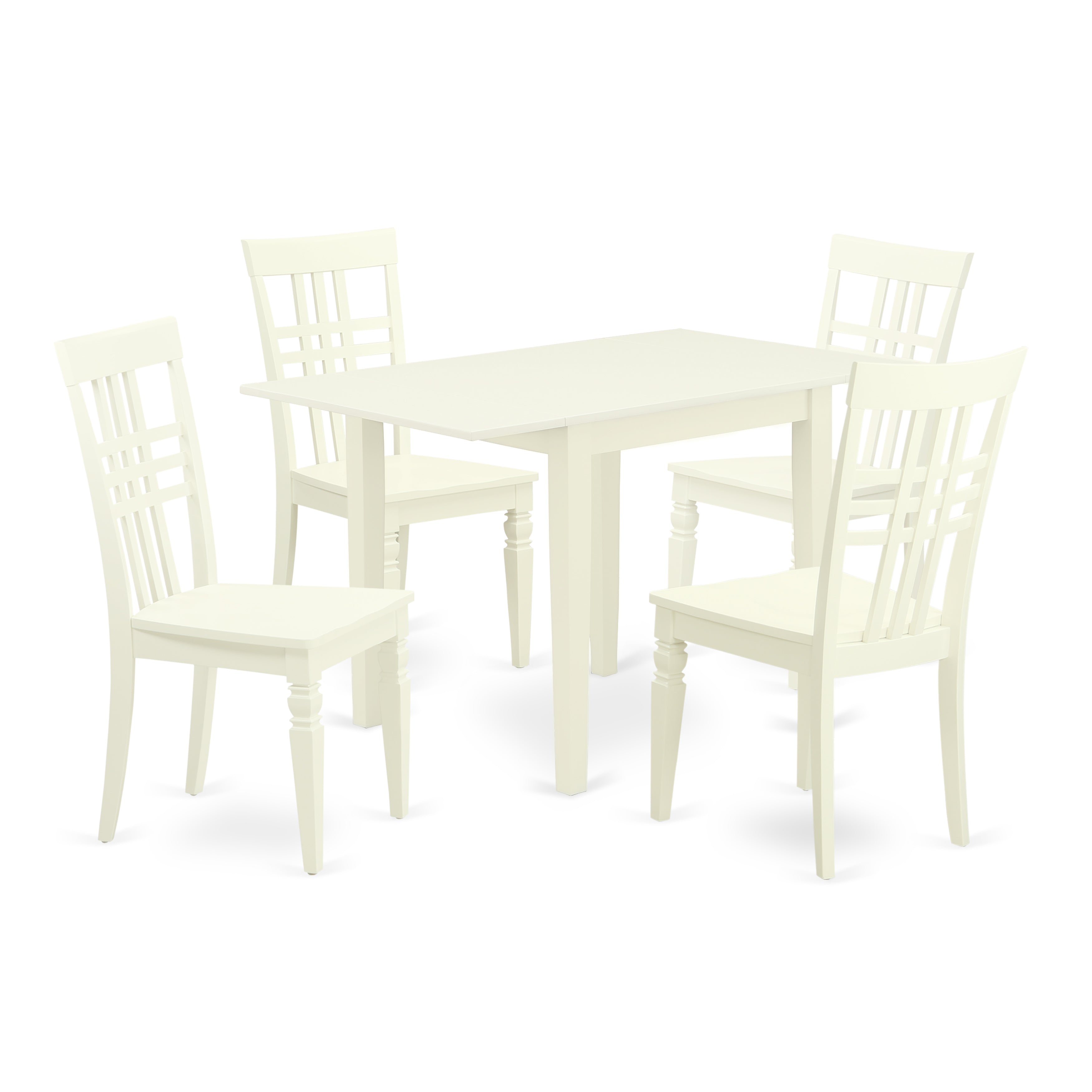Juego de mesa de comedor East West Furniture NDLG5-LWH-W de 5 piezas para 4 personas. Incluye una mesa de cocina rectangular con alas abatibles y 4 sillas de comedor.