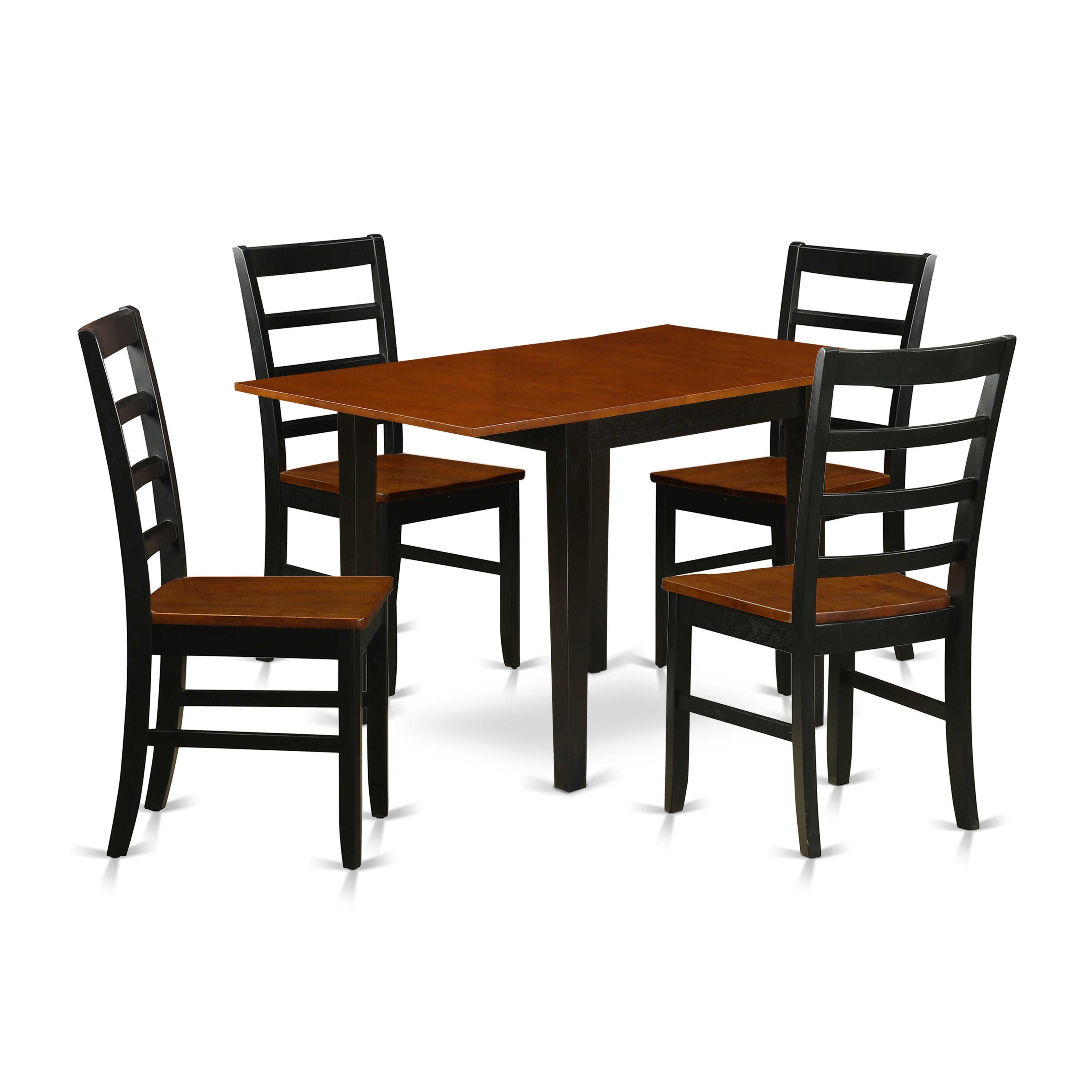 Juego de mesa y sillas de cocina de 5 piezas NDPF5-BCH-W de East West Furniture. Incluye una mesa de comedor rectangular con alas abatibles y 4 sillas de comedor.