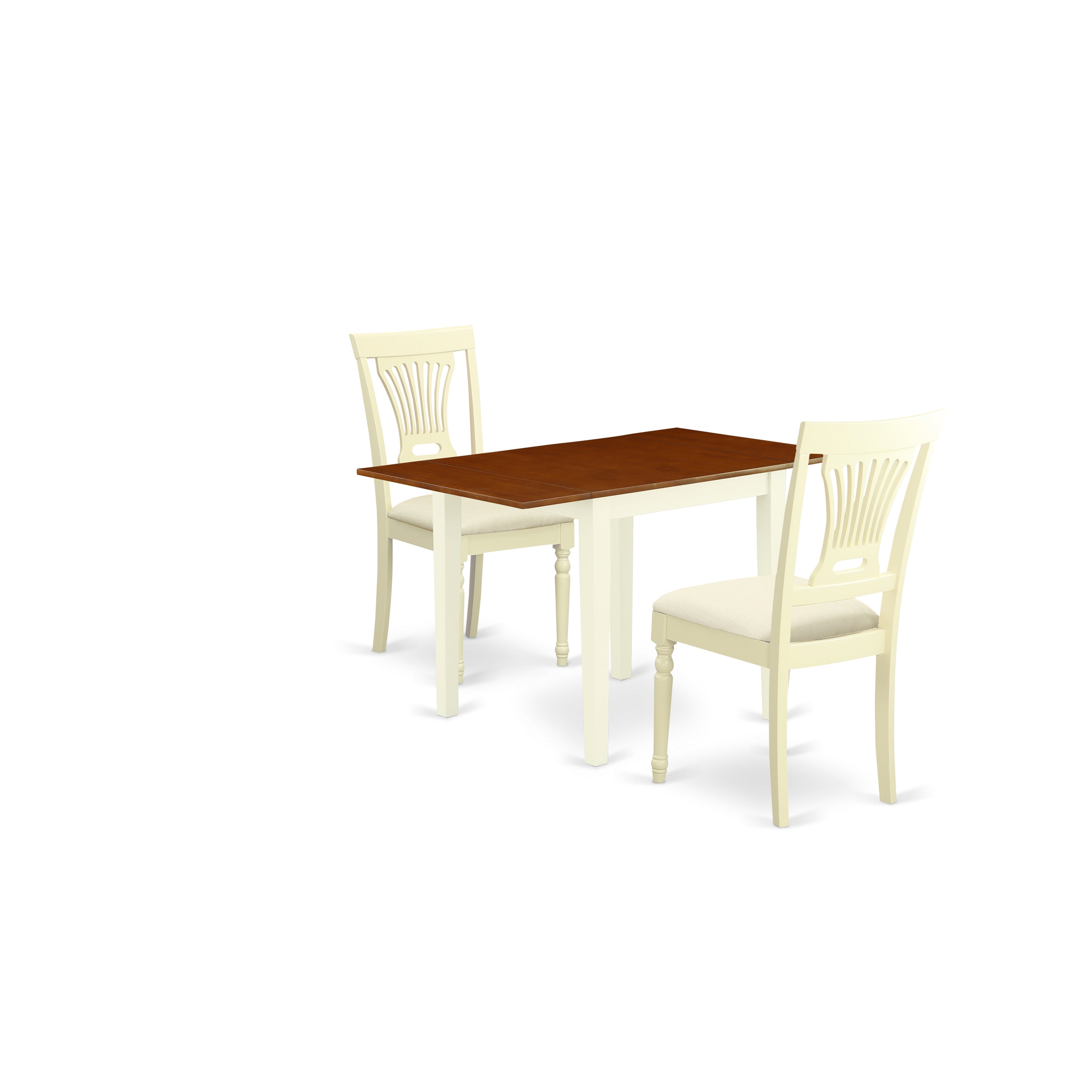 East West Furniture NDPL3-WHI-C ,3-Pc Dinette Set Consists of a Small Dining Table and () Modern Dining Chairs with Linen Fabic Seat and Panel Back, Buttermilk and Cherry Finish