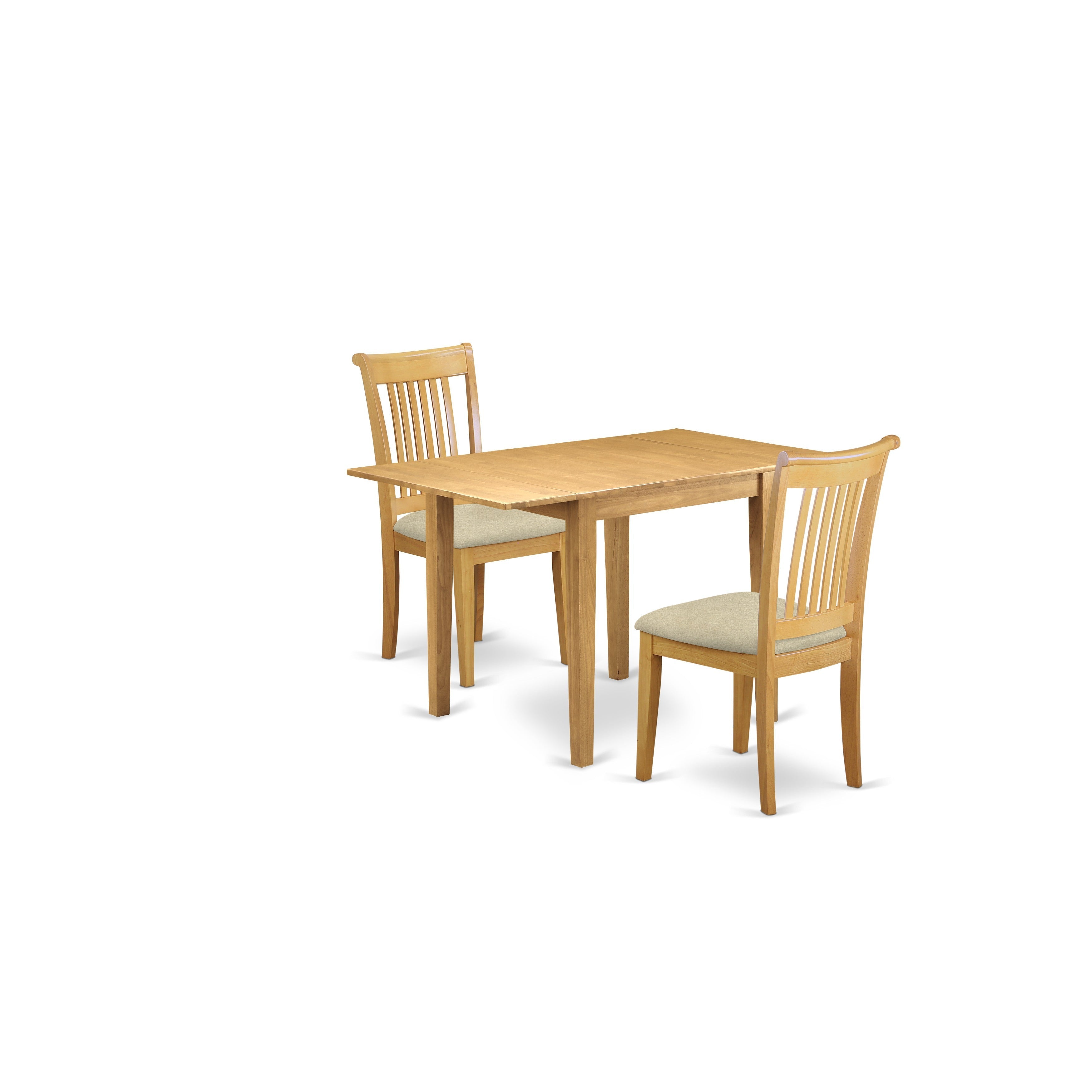East West Furniture NDPO3-OAK-C, 3Pc Dinette Set for Small Spaces Contains a Kitchen Table and 2 Dining Chairs with Linen Fabic Seat and Slat Back, Oak Finish