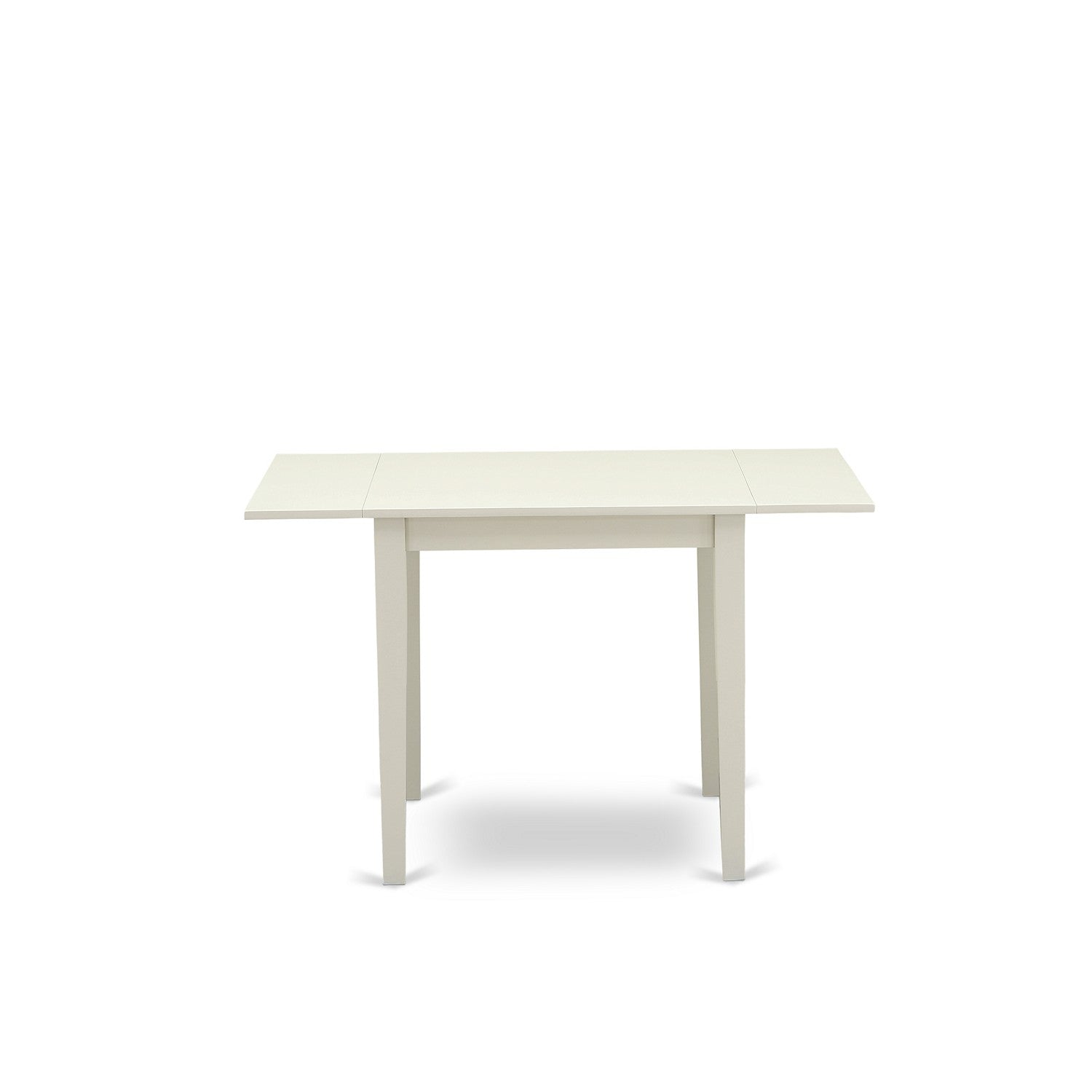 Juego de mesa de comedor moderna de 3 piezas East West Furniture NDSI3-LWH-15. Incluye una mesa rectangular de madera con alas abatibles y dos sillas tapizadas en tela de lino azul bebé.