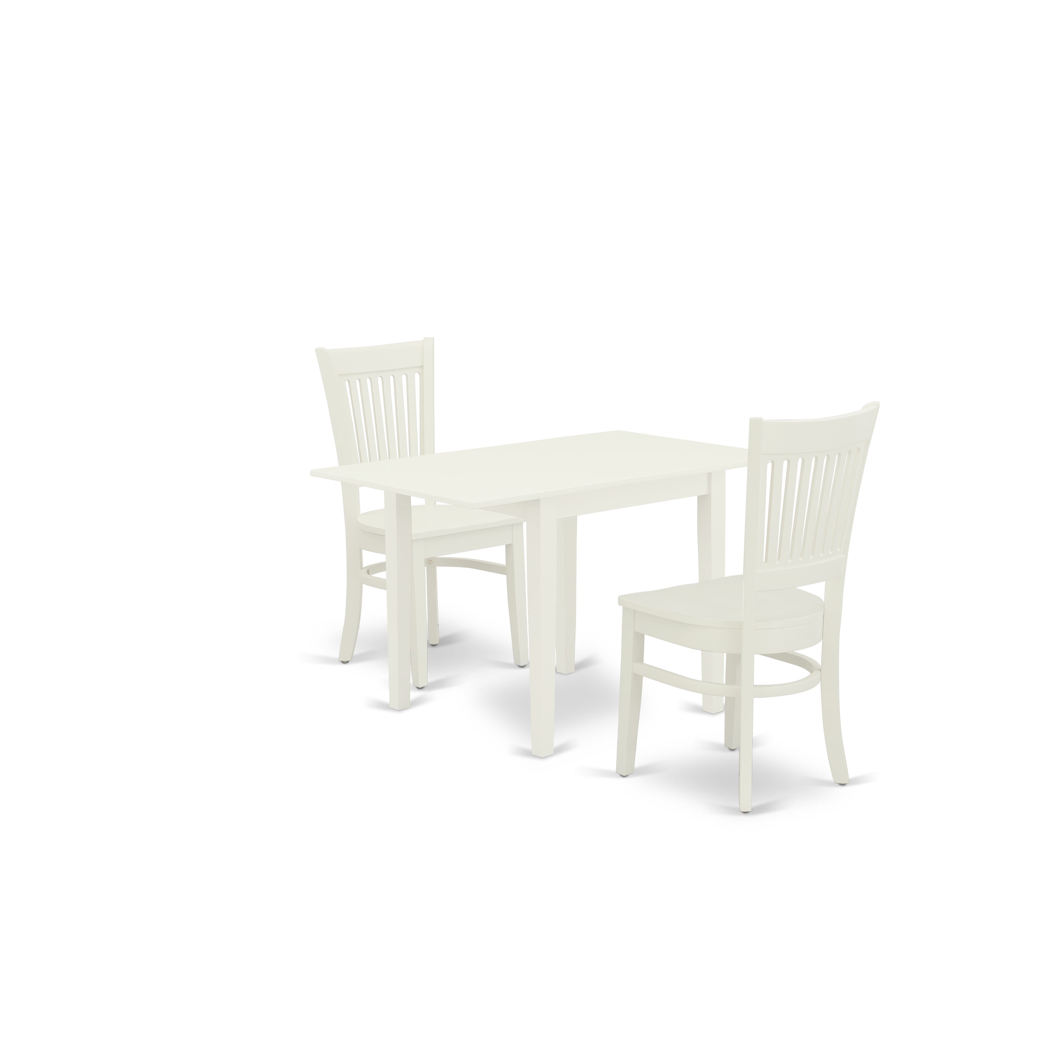 East West Furniture NDVA3-LWH-W 3-Piece Wood Dining Table Set-2dining Chairs with Slatted Back and wooden seat and Dinner Table with Rectangular Top and 4 Legs- Linen White Finish