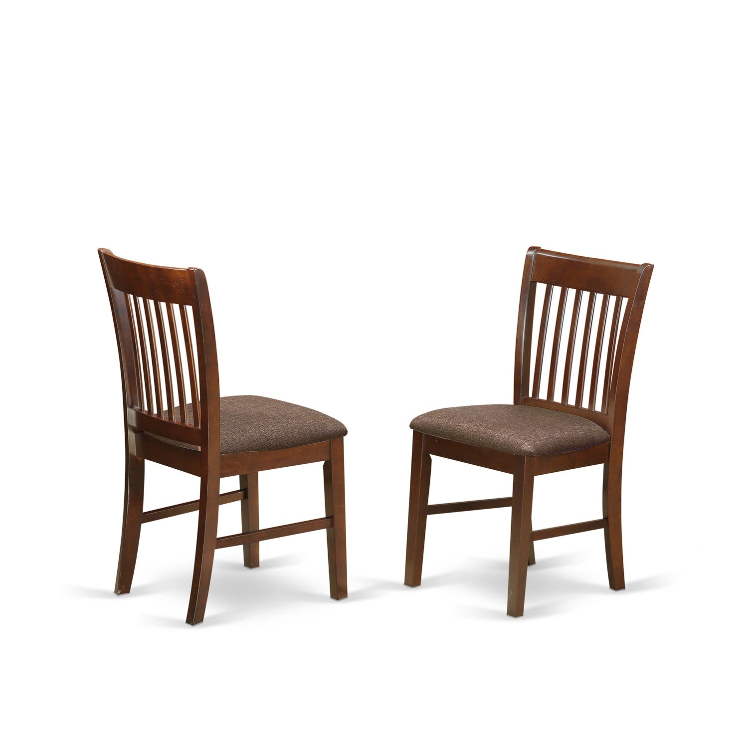 Juego de comedor de 5 piezas East West Furniture MLNO5C-MAH-C. Incluye una mesa de comedor rectangular con diseño de hojas de mariposa y dos sillas de cocina de tela de lino con dos bancos.