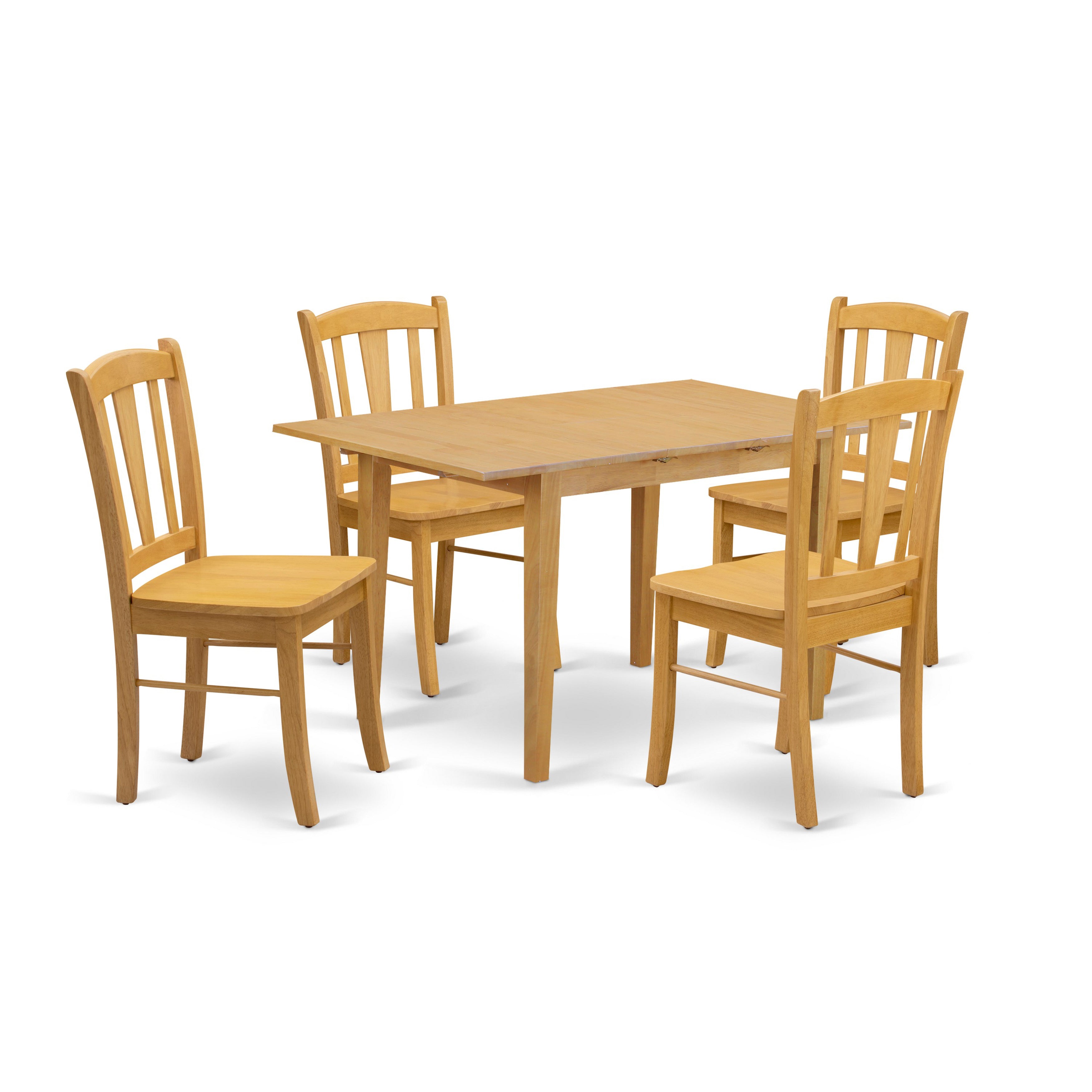 EAST WEST FURNITURE - NFDL5-OAK-W - 5-Piece Kitchen Dining Room Set- 4 Dining Chair with Wooden Seat and Slatted Chair Back - Removable leaf Modern Kitchen Table - Oak Finish