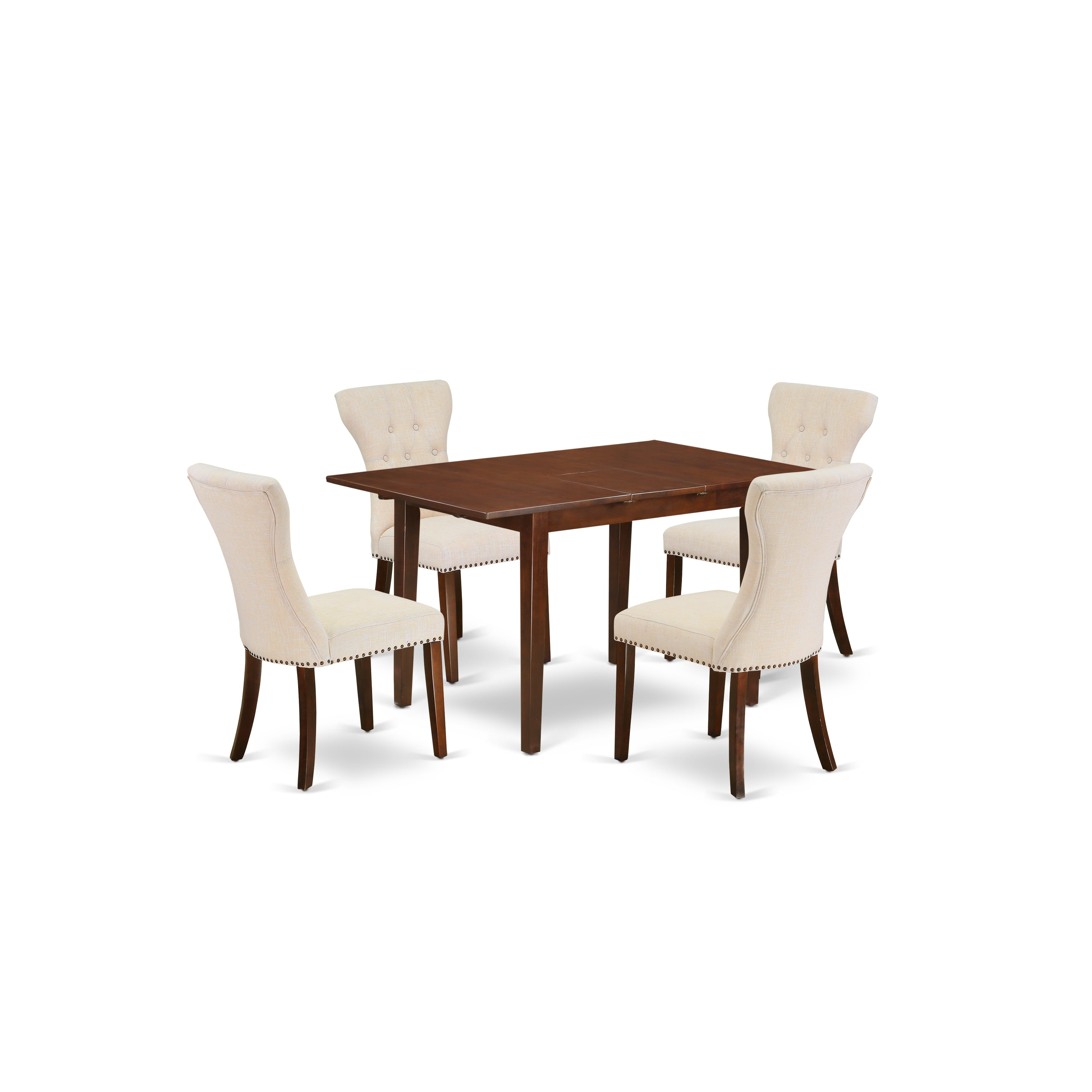 East-West Furniture NFGA5-MAH-32 5-Piece Dinette Set- 4 Padded Parson Chairs and Butterfly Leaf Dinner Table Solid Wood Frame -High Back & Mahogany Finish
