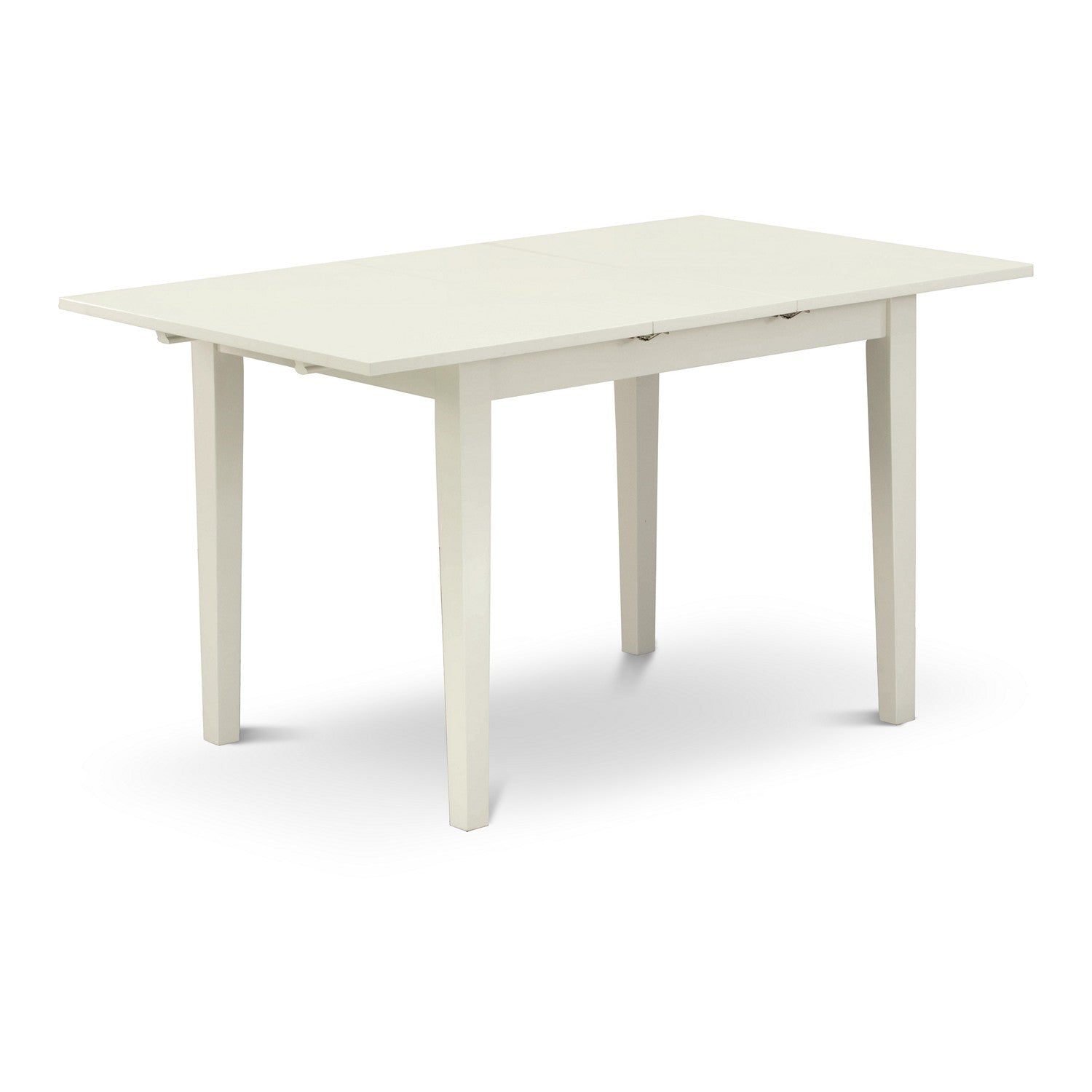 East West Furniture NOVA5-LWH-W 5-Piece Rectangular Dining Table Set 4 Wood Dining Chairs with Slatted Back and wooden seat and Butterfly Leaf Kitchen Table with Rectangular Top and 4 Legs- Linen White Finish
