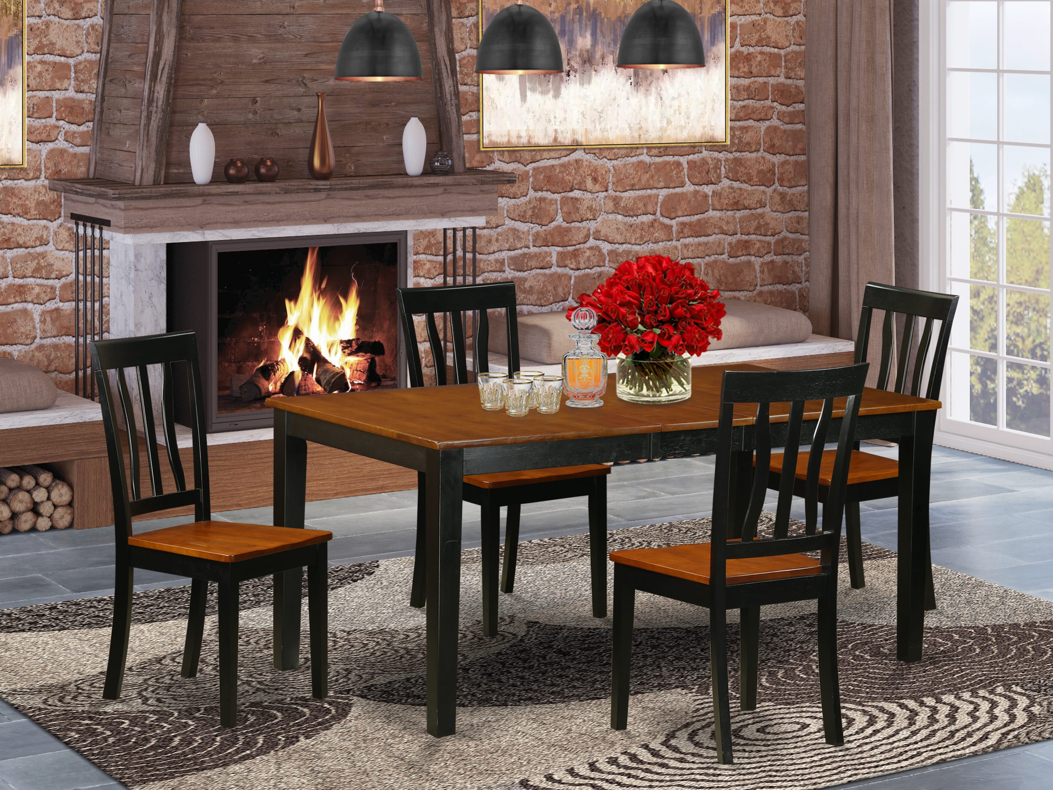 NIAN5-BCH-W 5 PC Kitchen Table set-Dining Table and 4 Wood Kitchen Chairs