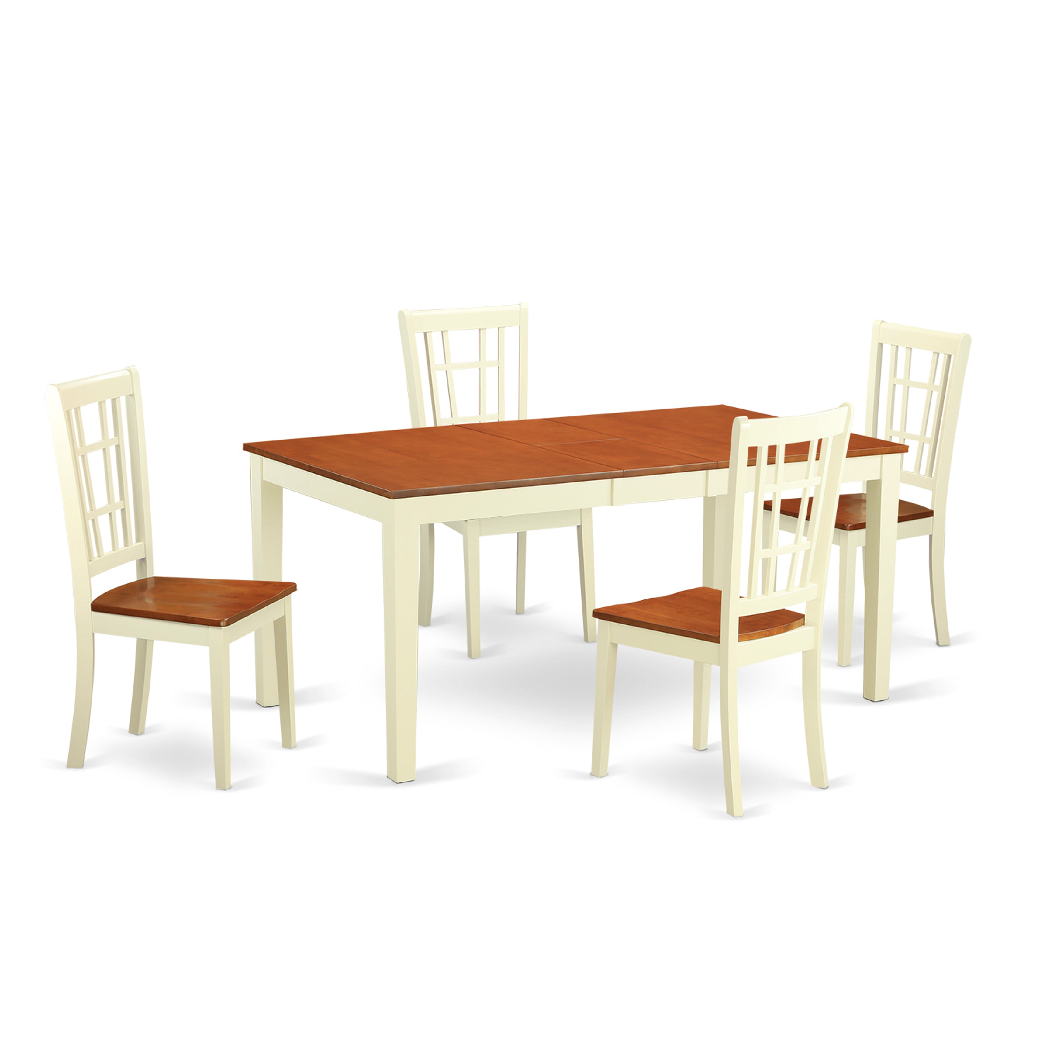 NICO5-WHI-W 5 Pc Dining room set-Table with Leaf 4 Chairs for Dining room