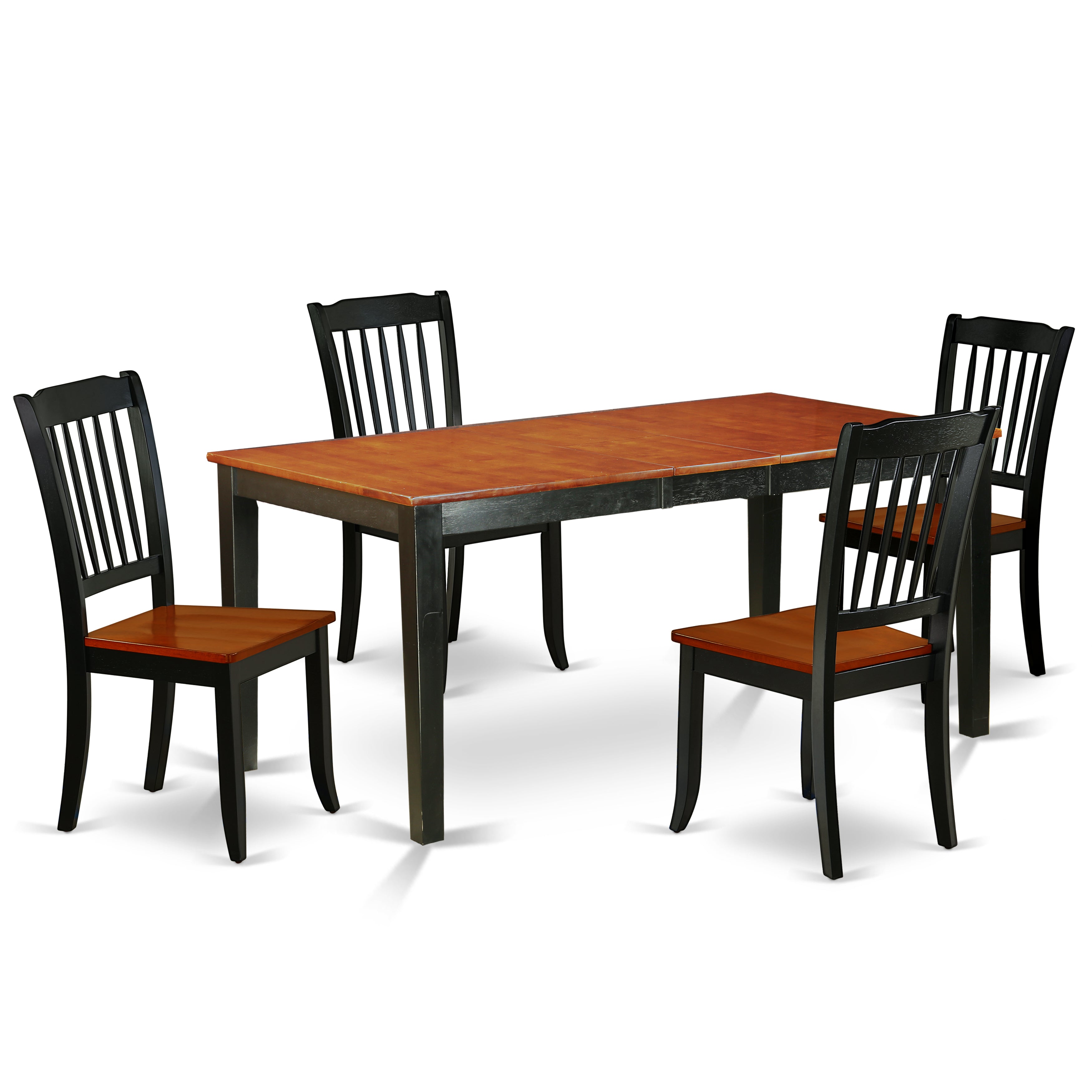 Juego de mesa de cocina de 5 piezas East West Furniture NIDA5-BCH-W para 4 personas. Incluye una mesa de comedor rectangular con diseño de hojas de mariposa y 4 sillas de comedor.