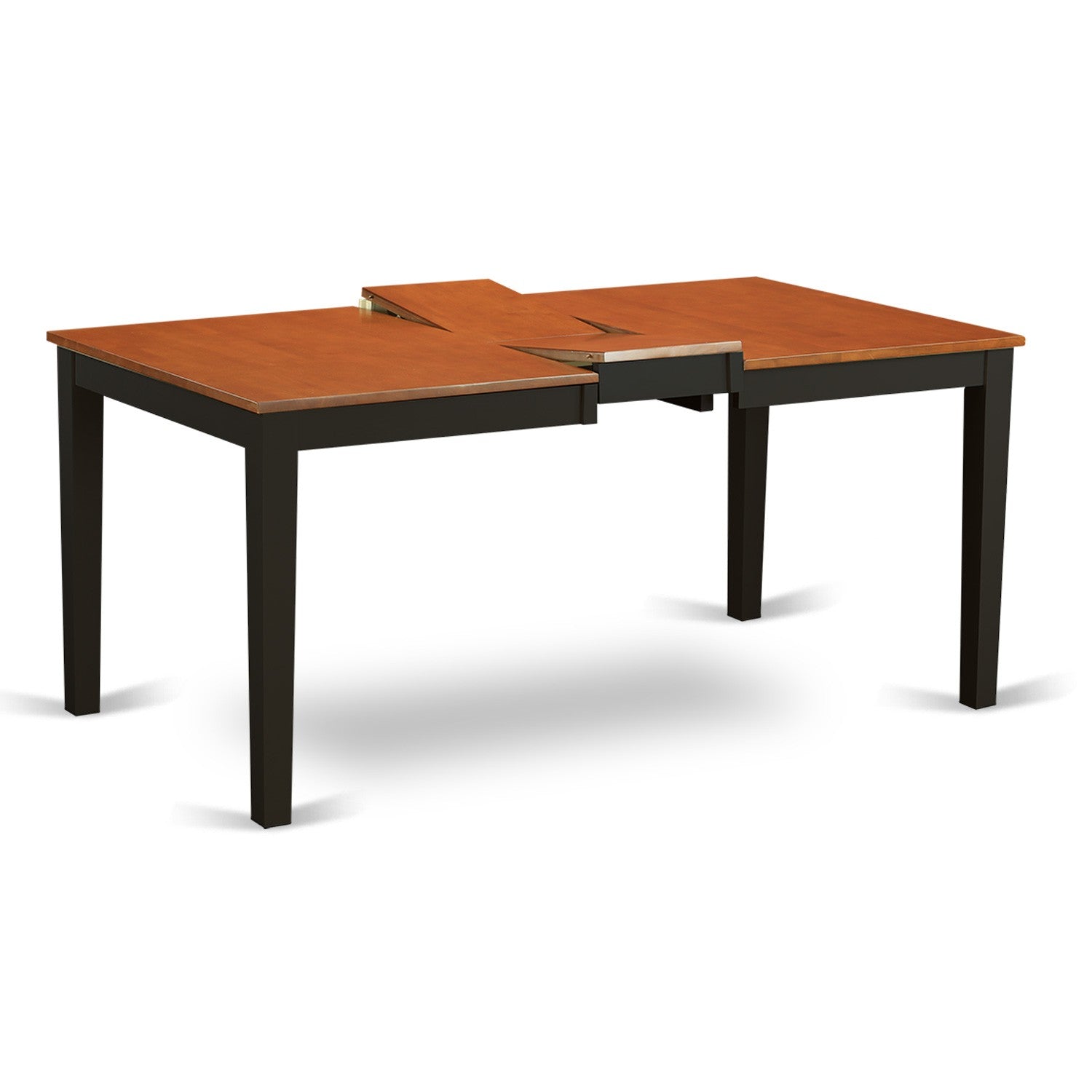 El juego de mesa de comedor de 6 piezas NICO6-BLK-W de East West Furniture contiene una mesa de comedor rectangular con hojas de mariposa y 4 sillas con asiento de madera con un banco.
