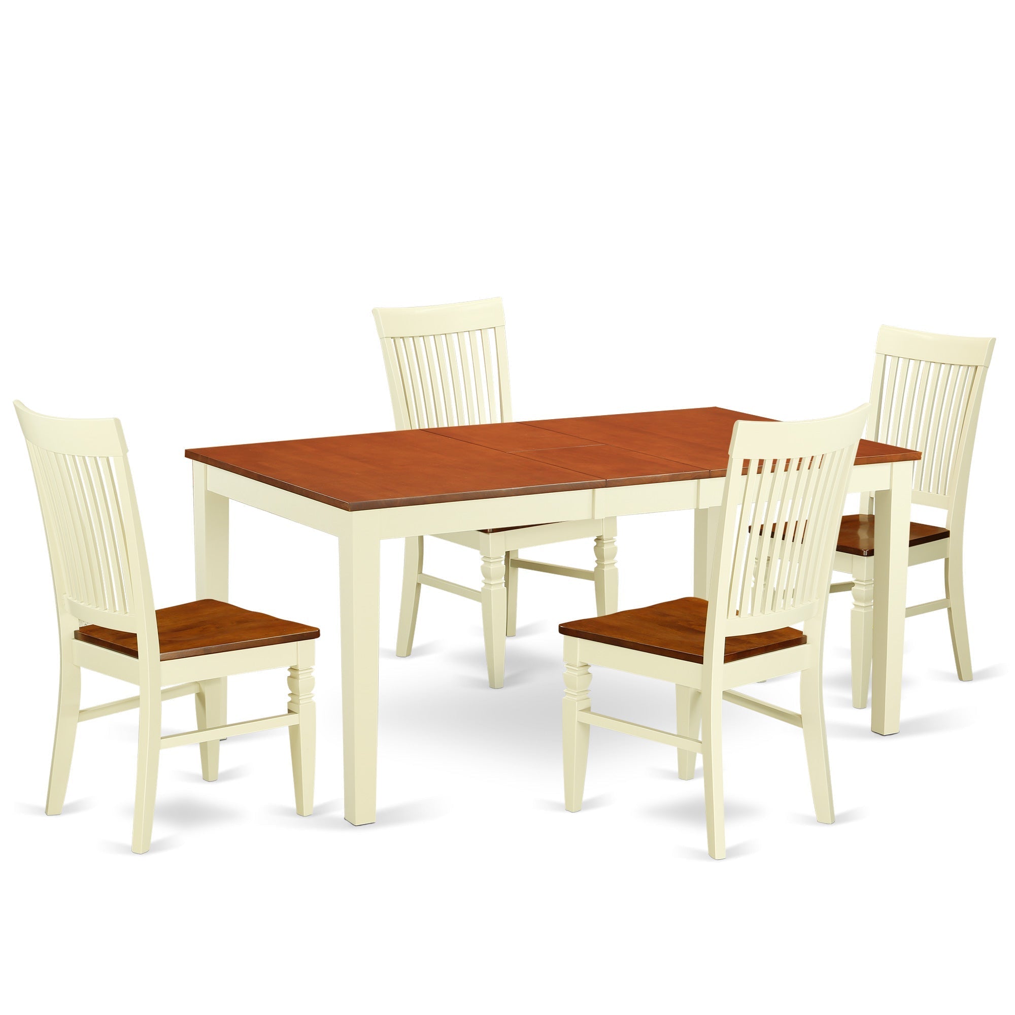 El juego de mesa de comedor de 5 piezas East West Furniture NIWE5-BMK-W incluye una mesa de cocina rectangular con diseño de hojas de mariposa y 4 sillas de comedor.
