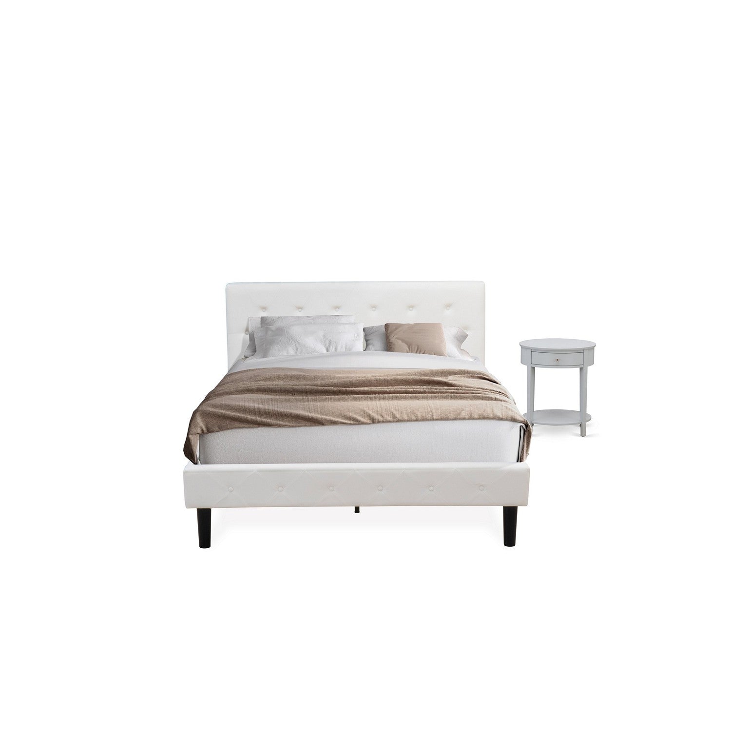 East West Furniture NL19Q-1HI14 2 Piece Queen Bedroom Set - Button Tufted Bed Frame - Linen white Velvet Fabric Upholstered Headboard and an Urban Gray Finish Nightstand