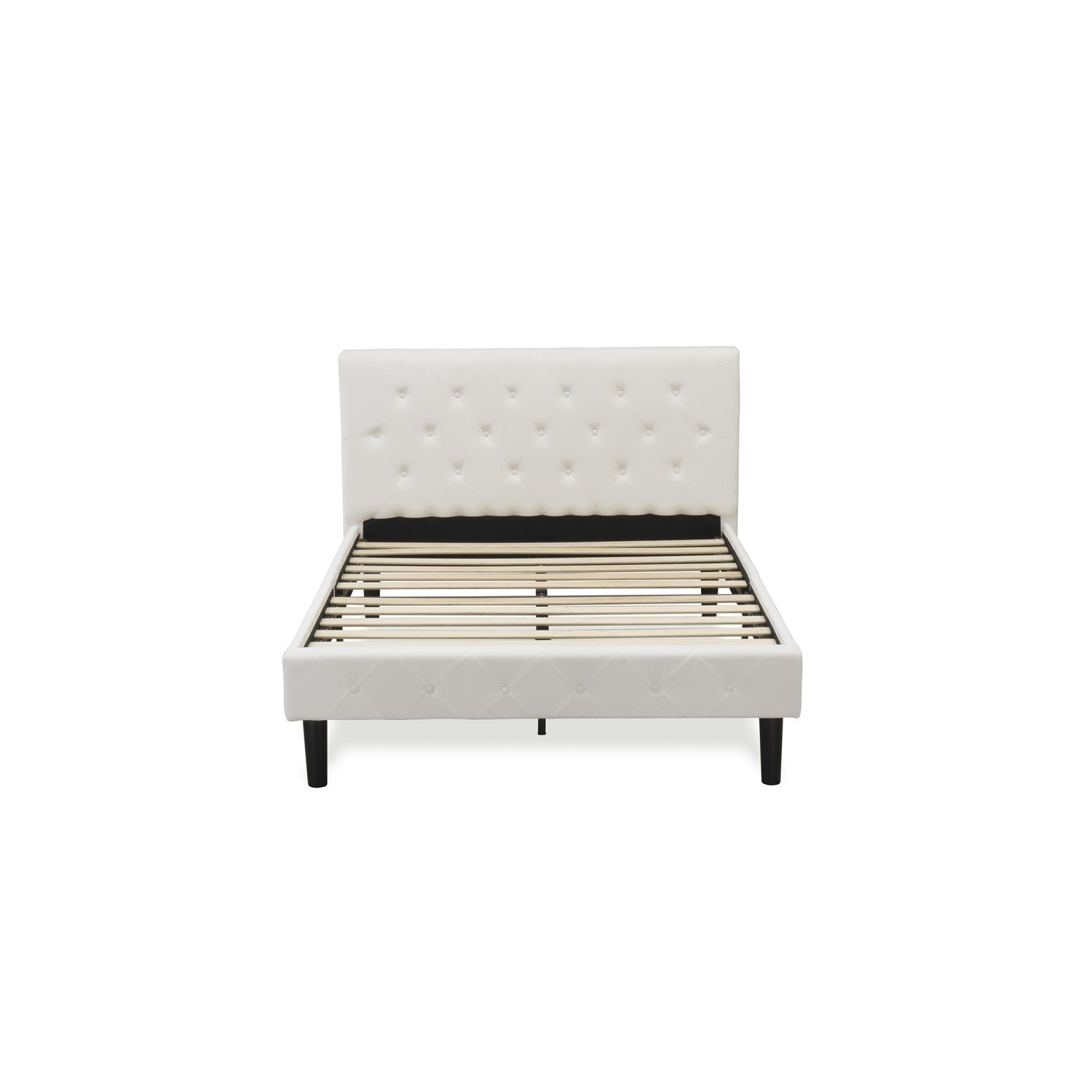 East West Furniture NL19F-1HA14 2 Piece Bedroom Set - Full Size Button Tufted Platform Bed Frame - Linen white Velvet Fabric Upholstered Headboard and an Urban Gray Finish Nightstand