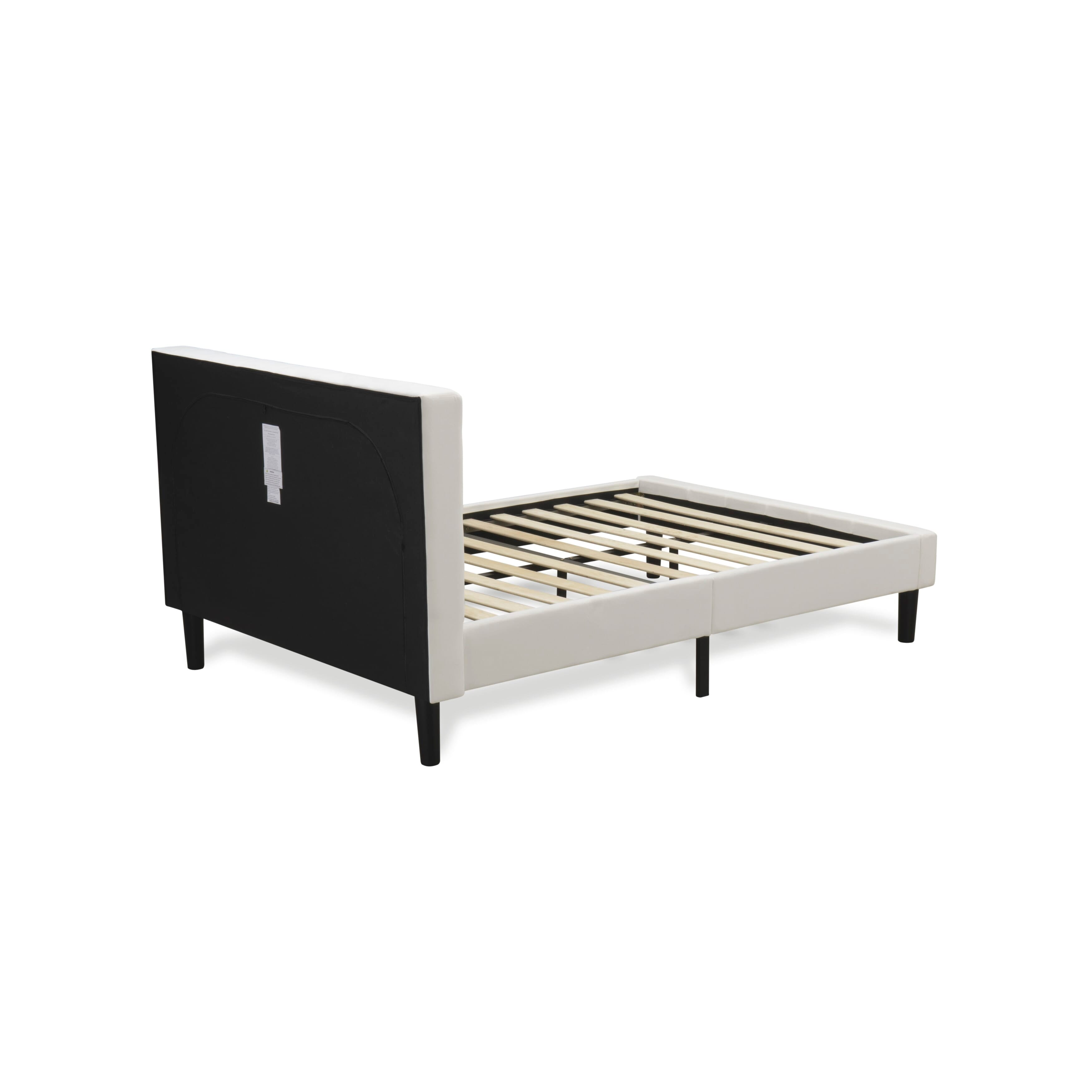 Juego de cama de 2 piezas East West Furniture NL19K-1GO13: estructura de cama de madera con botones capitoné, cabecera tapizada en terciopelo blanco y mesita de noche con acabado burdeos.