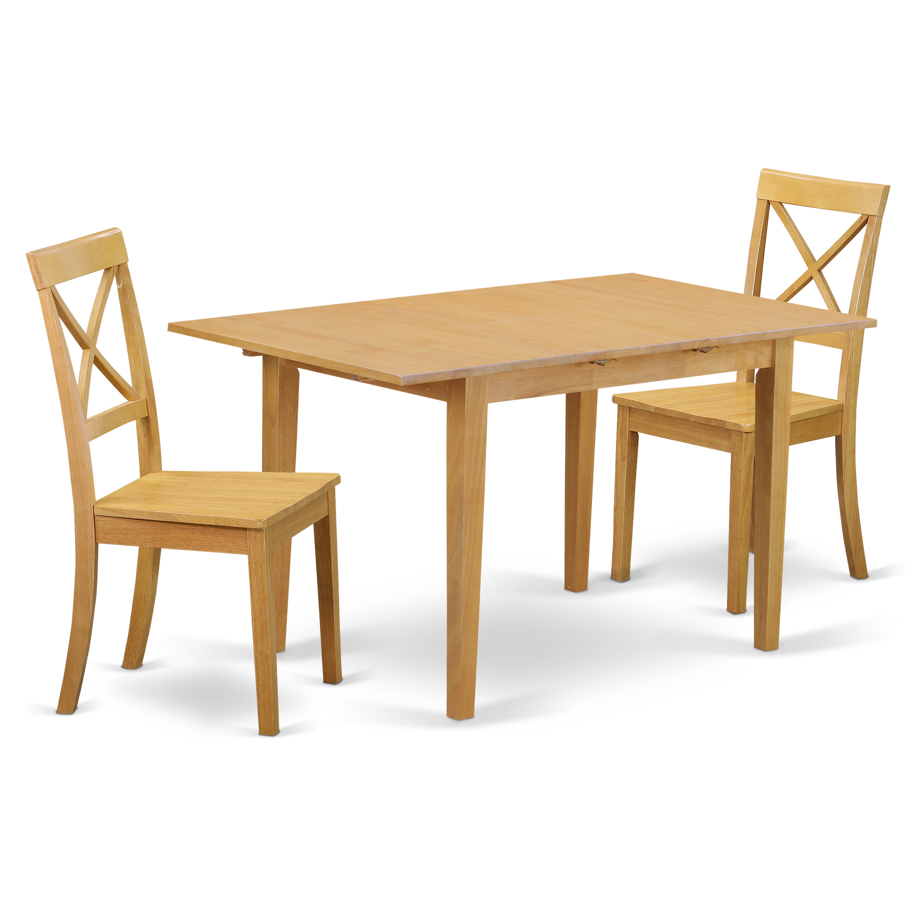 Juego de mesa de cocina de 3 piezas East West Furniture NOBO3-OAK-W para espacios pequeños. Contiene una mesa de comedor rectangular con hojas de mariposa y 2 sillas de comedor.