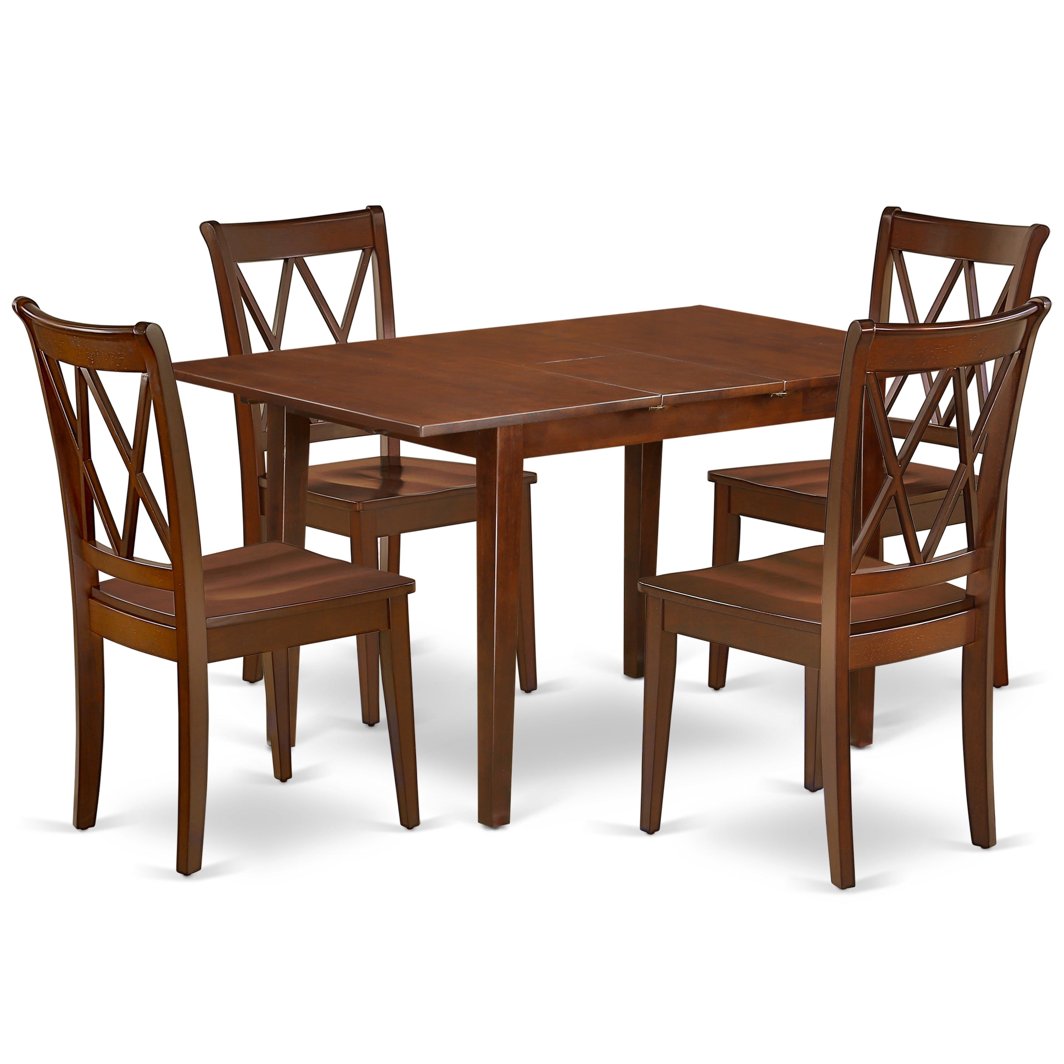 NOCL5-MAH-W 5PC Rectangular 42/53.5 inch Table with 12 In Leaf and 4 Double X back Chairs