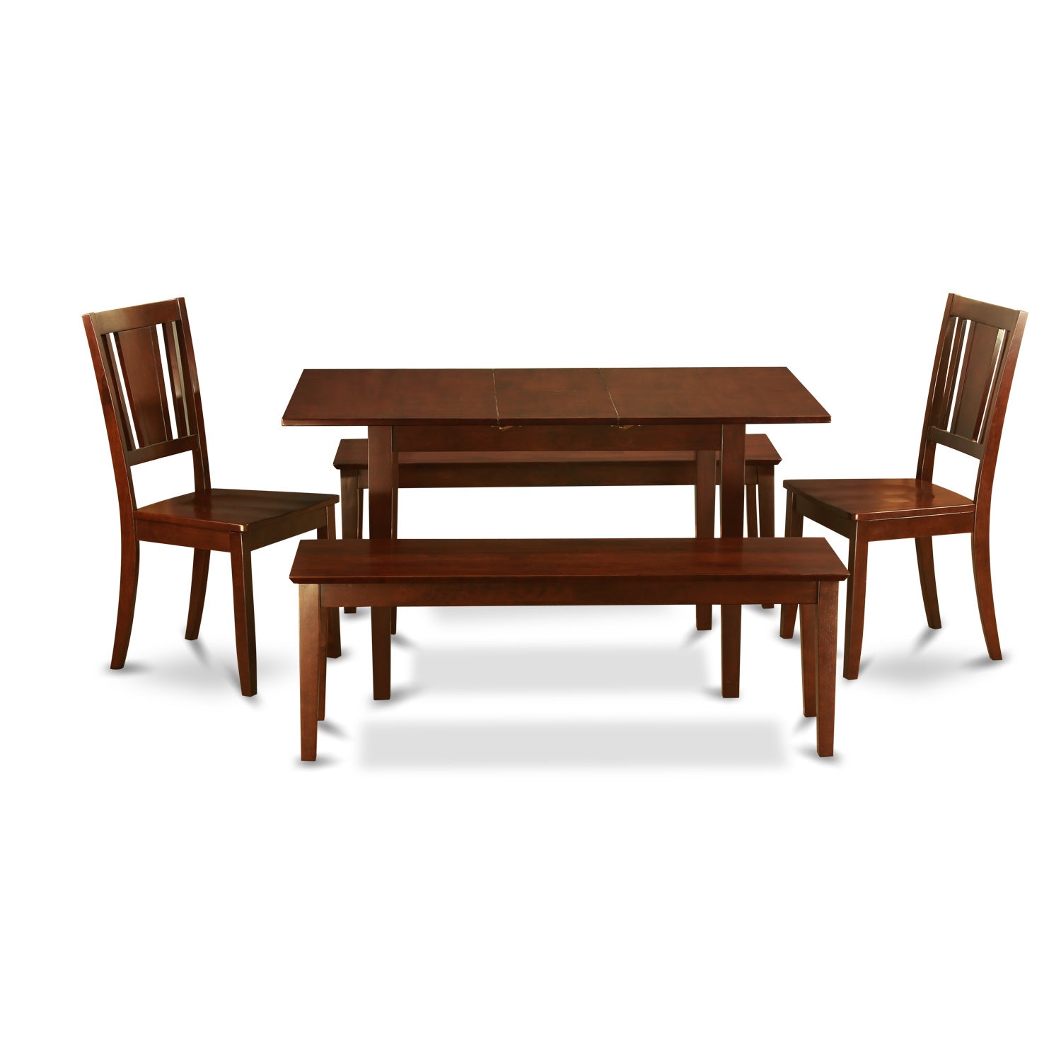 NODU5C-MAH-W 5 PC dinette set for small spaces - Table plus 2 Kitchen Chairs and 2 Benches