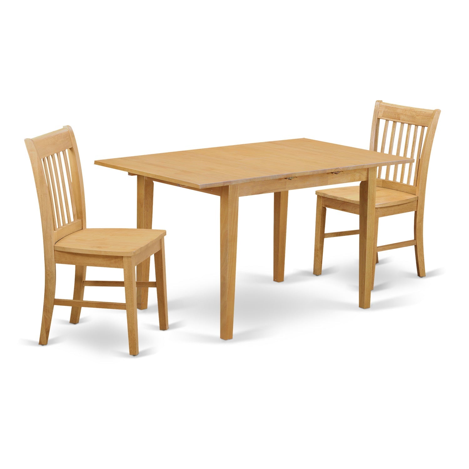 Juego de mesa y sillas de cocina de 3 piezas East West Furniture NOFK3-OAK-W. Incluye una mesa de comedor rectangular con hojas de mariposa y 2 sillas de comedor.