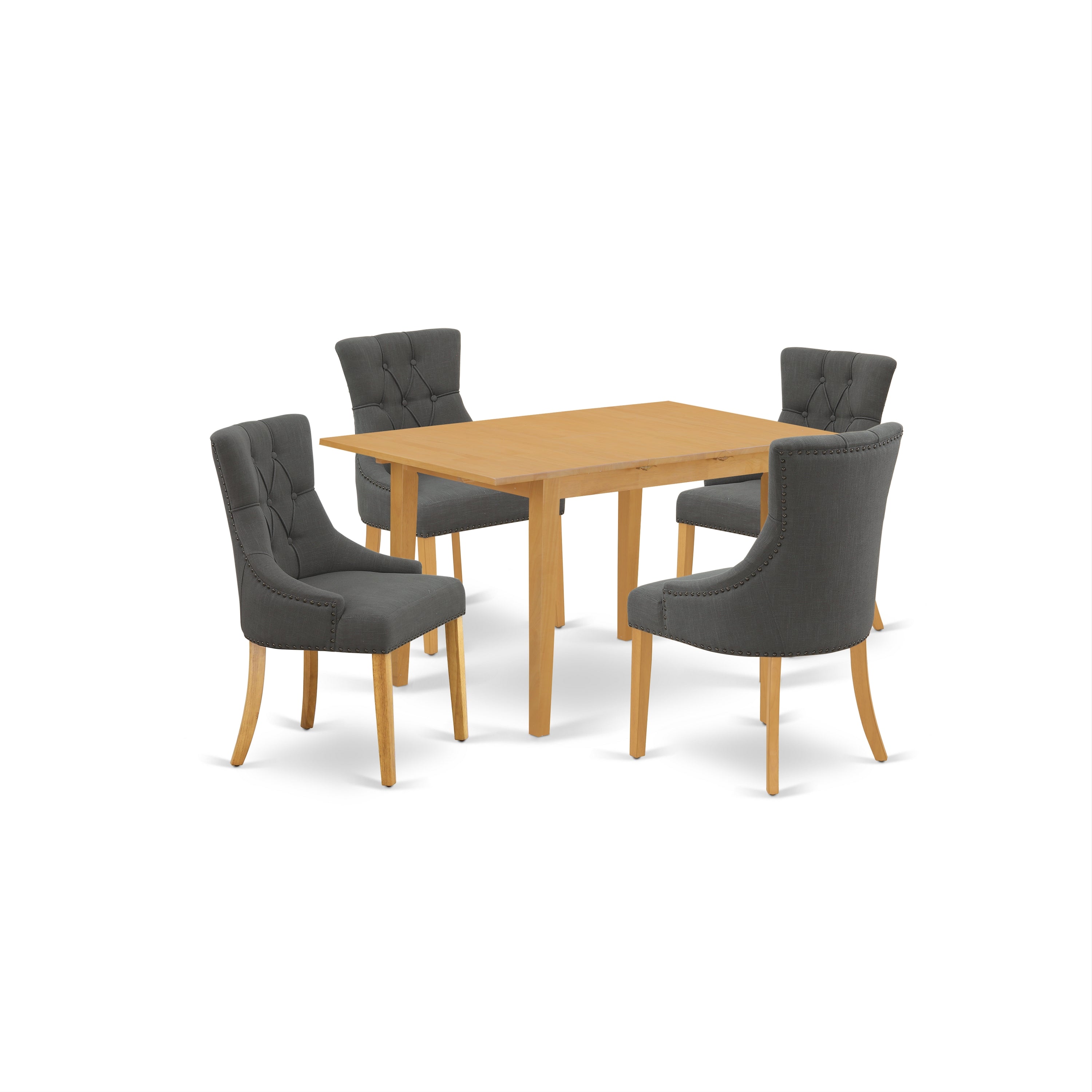 NOFR5-OAK-20 5Pc Dining Set Includes a Rectangle Dinette Table with Butterfly Leaf and Four Parson Chairs with Dark Gotham Grey Fabric, Oak Finish