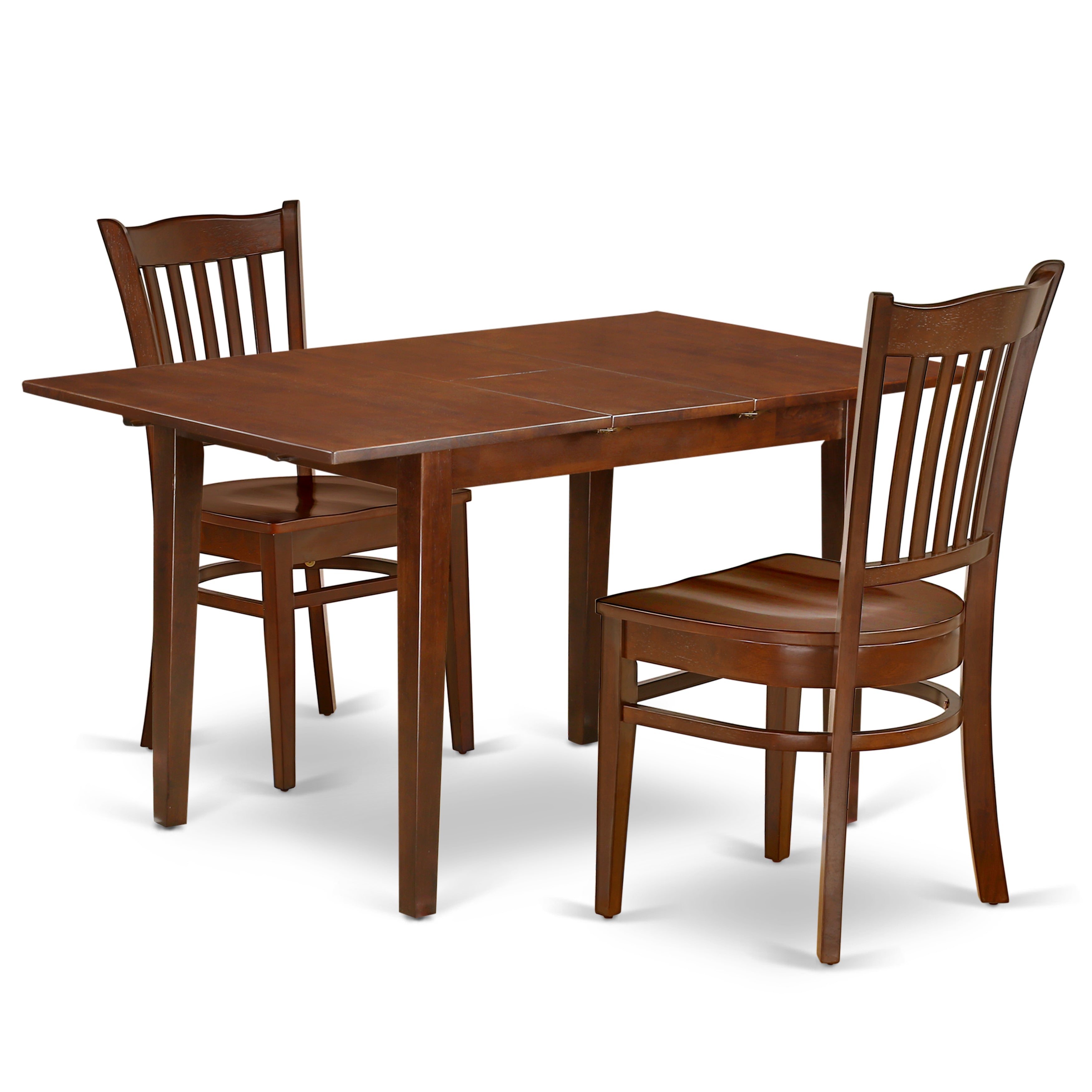 NOGR3-MAH-W 3Pc Rectangle 42/53.5" Dining Table With 12 In Self Storing Butterfly Leaf And 2 Wood Seat Kitchen Chairs