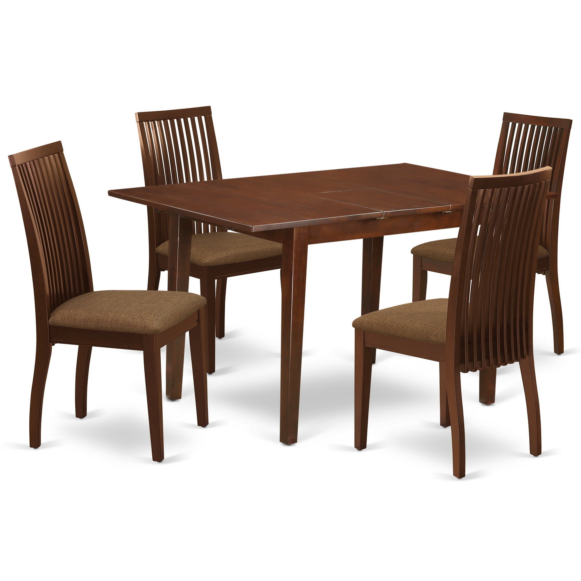 NOIP5-MAH-C 5Pc Dining Set Includes a Rectangle Dinette Table with Butterfly Leaf and Four Linen seat Dining Chairs, Mahogany Finish