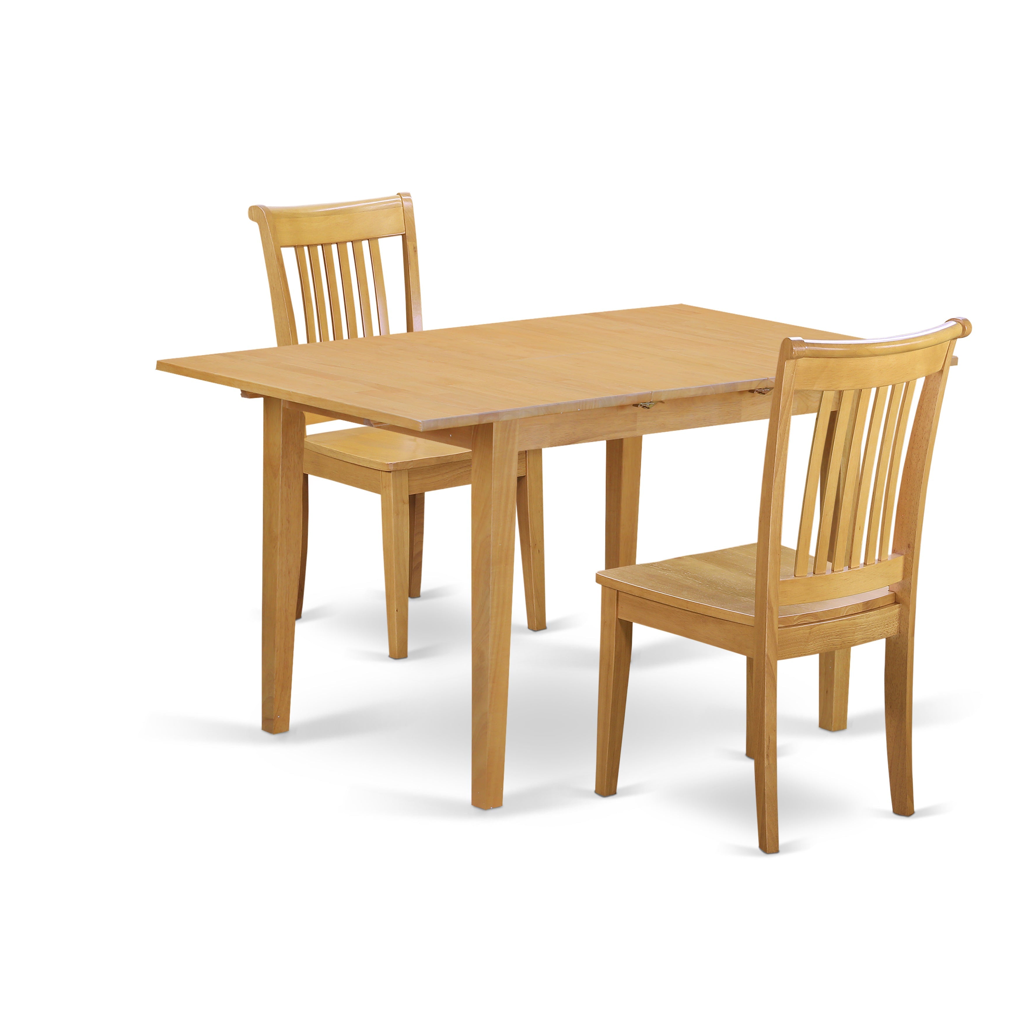 Juego de mesa de comedor de 3 piezas East West Furniture NOPO3-OAK-W. Incluye una mesa de cocina rectangular con diseño de hojas de mariposa y 2 sillas de comedor.