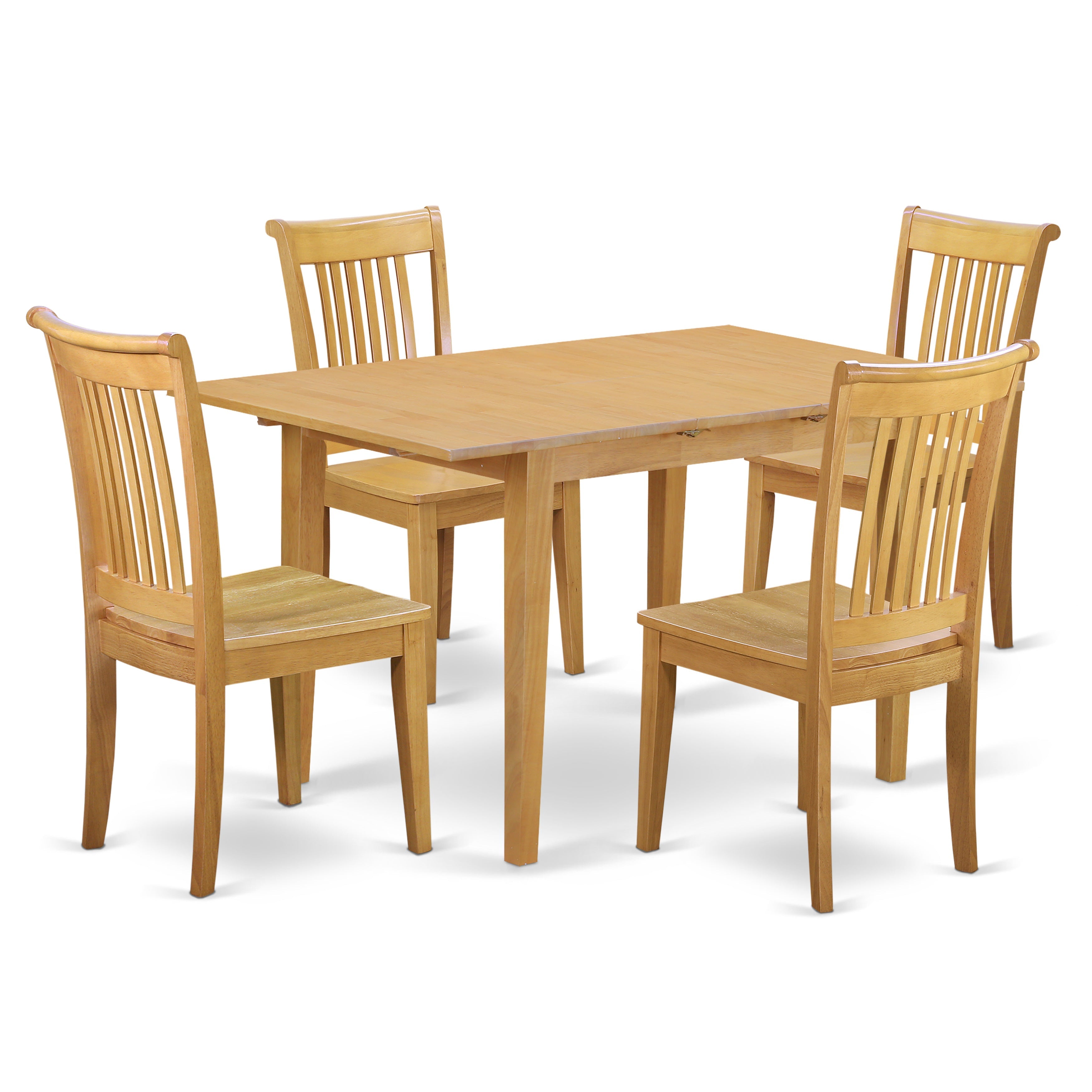 Juego de comedor de 5 piezas East West Furniture NOPO5-OAK-W para 4 personas. Incluye una mesa de comedor rectangular con diseño de hojas de mariposa y 4 sillas de comedor.
