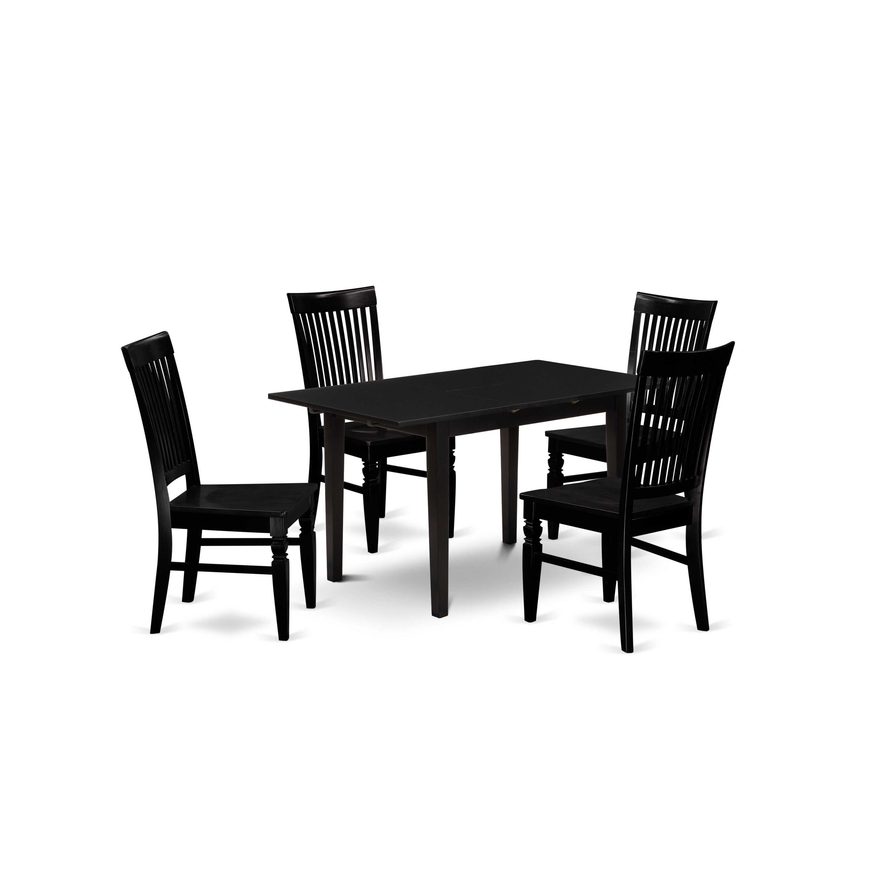 East West Furniture NOWE5-BLK-W 5-Pc Kitchen Dining Table Set 4 Dining Room Chairs with Slatted Back and wooden seat and Wood Table with Rectangular Top and 4 Legs- Black Finish